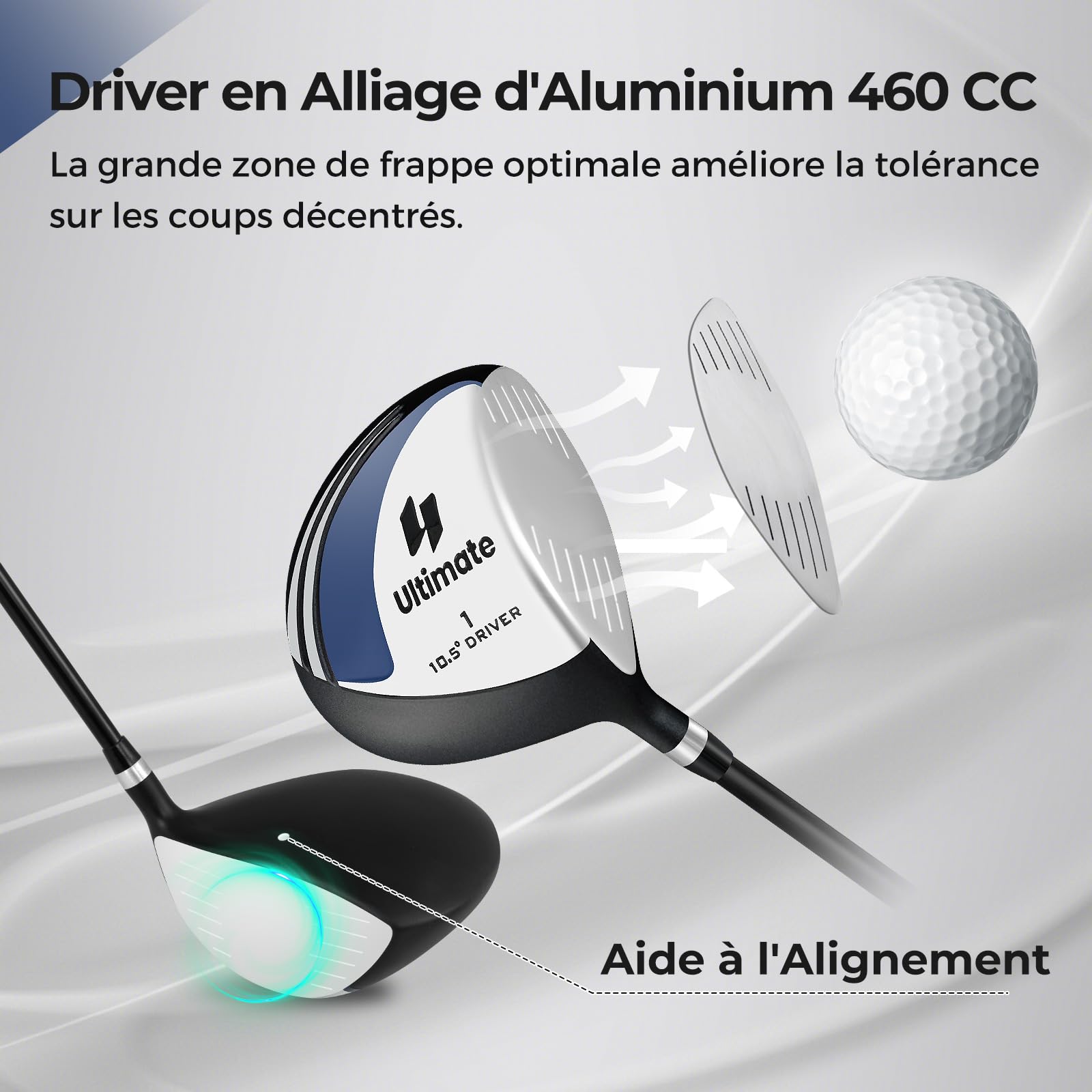COSTWAY Driver de Golf 460CC, Club de Golf Driver Individuel avec Tête en Alliage d'Aluminium Manche en Graphite Grip en Caoutchouc Couvre-Tête, pour Droitiers