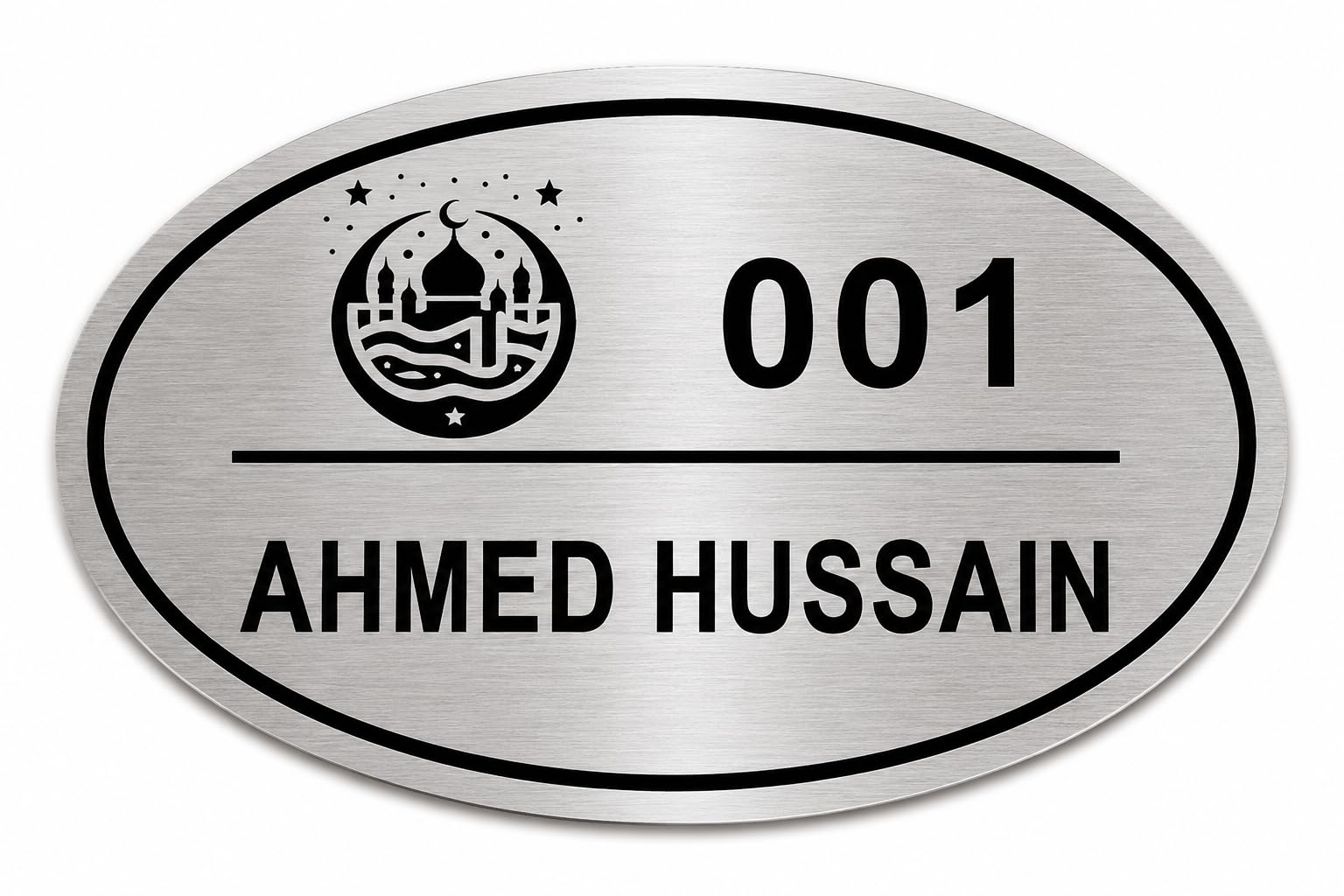 Customized Acrylic Name Plate | Personalized House Number Sign for Home & Office | Premium Silver Oval Shape Brushed Finish | Modern, Weatherproof(Self-Adhesive) | Flat/Apartment/Hotel Door Sign (7.5 x 5 Inches) (SILVER(LOGO)) — Amazon image 6
