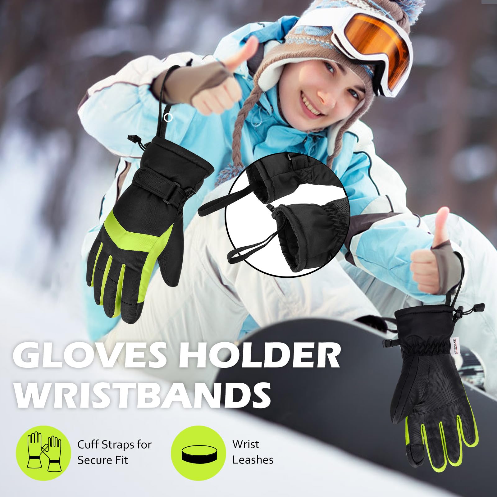 Hyeek Guanti Invernali Donna, Impermeabili Guanti Sci Donna - Caldi Touch Screen Guanti Neve per Ciclismo,Moto,Trekking,Corsa,Snowboard