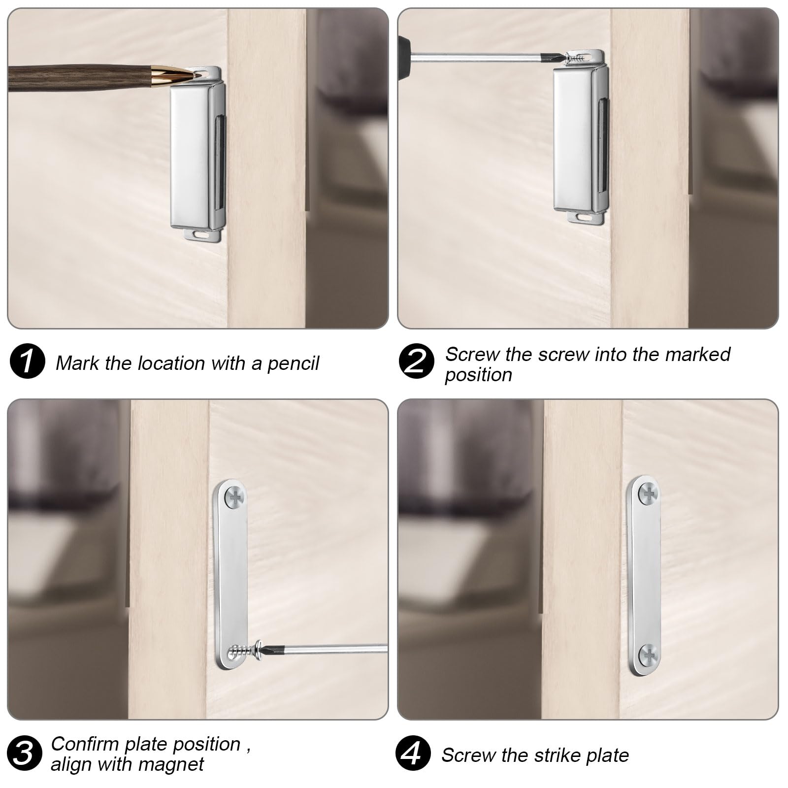 Yaocom 2 cierres magnéticos para puerta, 150 libras, acero inoxidable, resistentes, fuertes imanes magnéticos para armario, armario, cocina, baño, habitación automática (2.95 pulgadas)