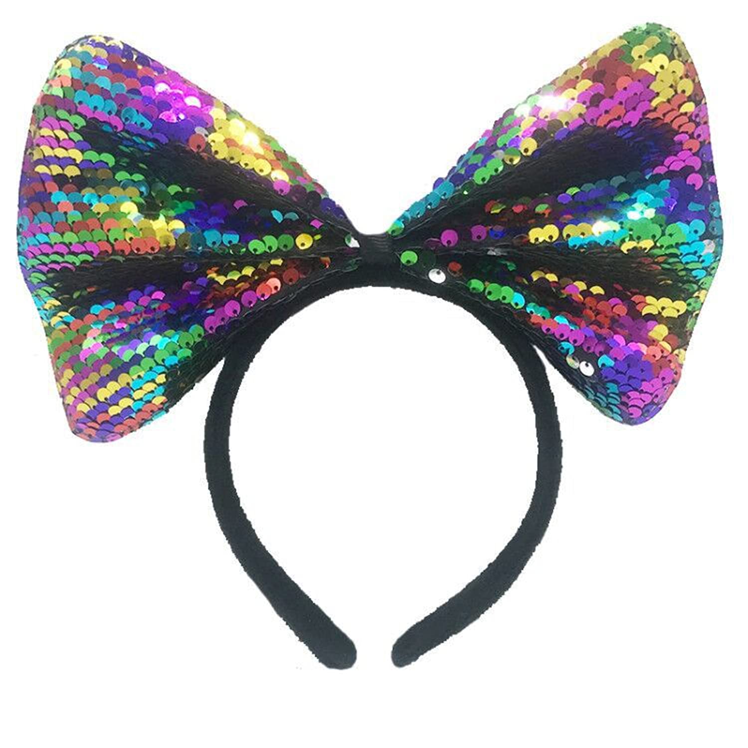 FaylayParty Decoration Headware Colorful Glitter Sequins Big Bow Headbands (4-Color), 4-color, Large