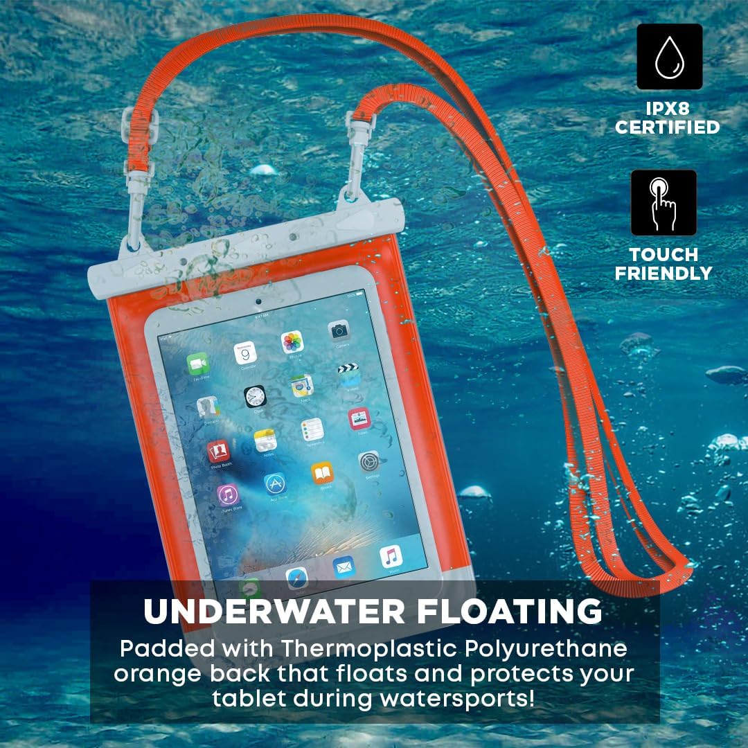 – Waterproof Tablet Pouch/Bag - Orange TPU Tablet Pouch for Mac, iPhone/Android, Case, Drybag, for Surfing, Bodyboarding, Fishing, Boating, Kayaking, Watersports