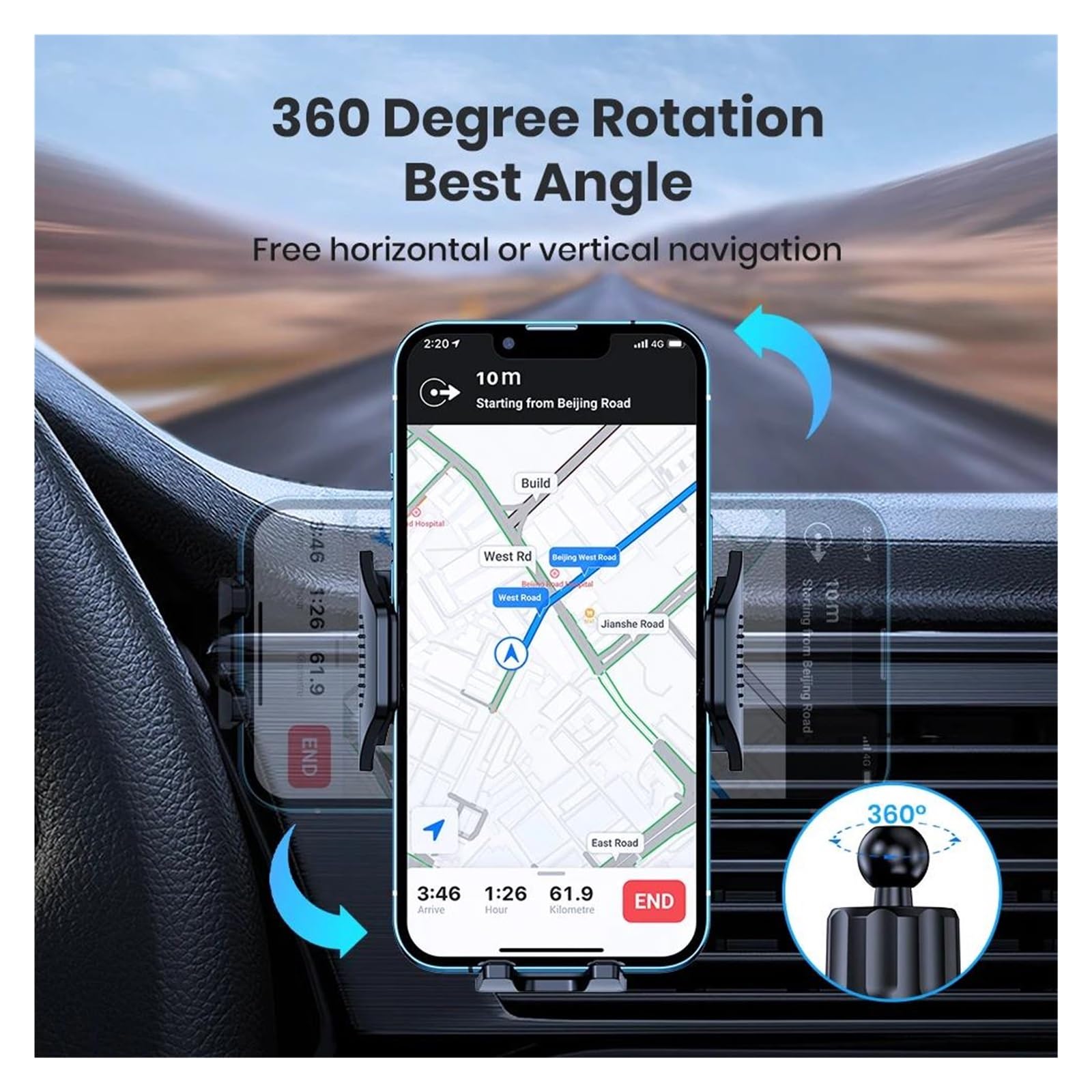 Porta Cellulare Auto Supporto per telefono da auto, supporto universale con blocco automatico, con gancio per bocchetta dell'aria dell'auto