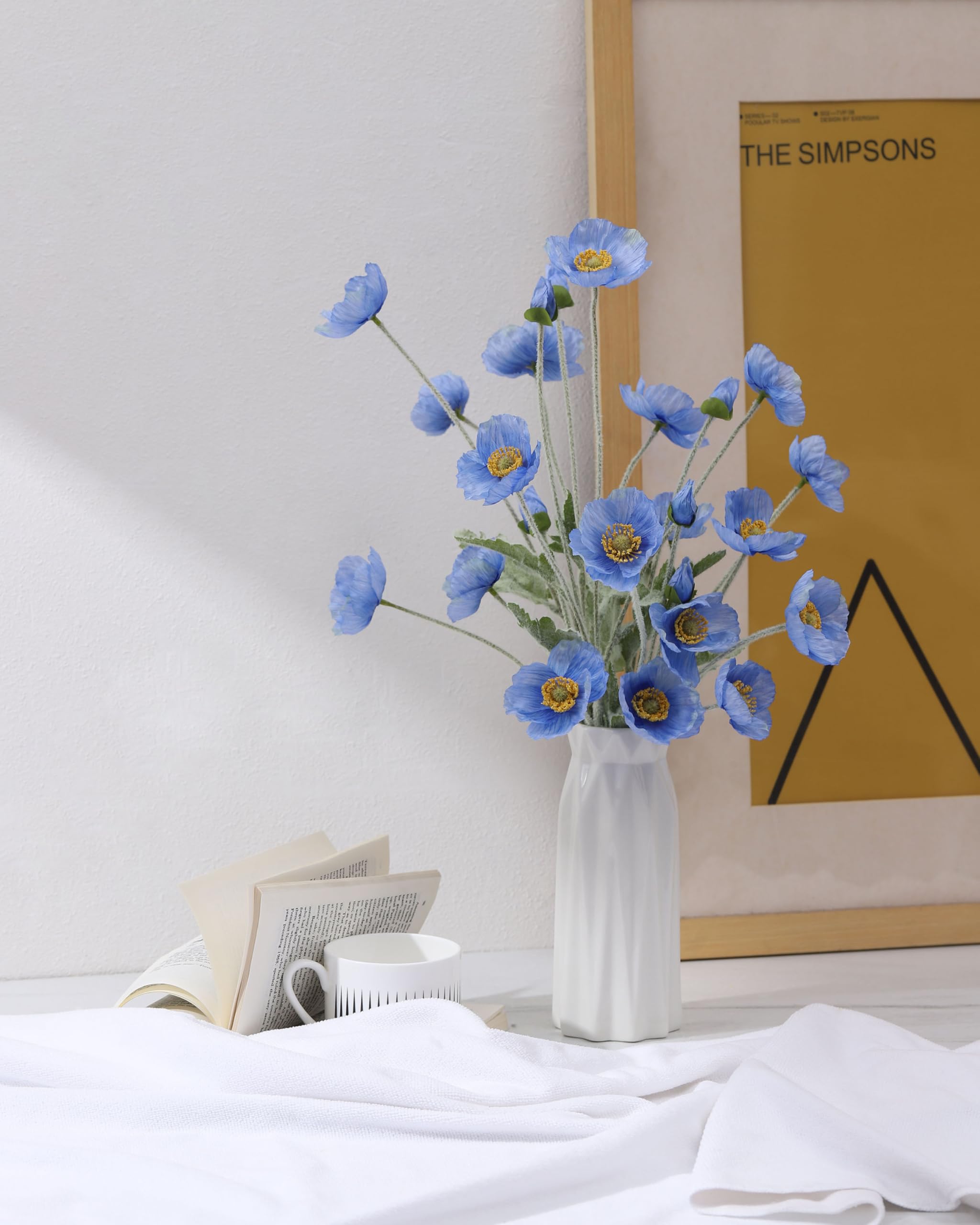 DuHouse 6 Pcs Artificial Poppies Flowers Silk Poppy Flowers for Home Table Centerpieces Decoration Office Wedding(Blue) - Image 4