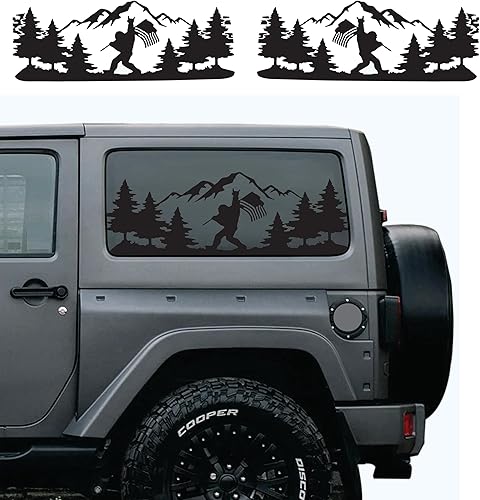 Miniatura 8 de Apto para Jeep Wrangler JL 2018-2023 (2 puertas) precortadas con bandera estadounidense al aire libre, bosque de montaña, calcomanías para ventana a