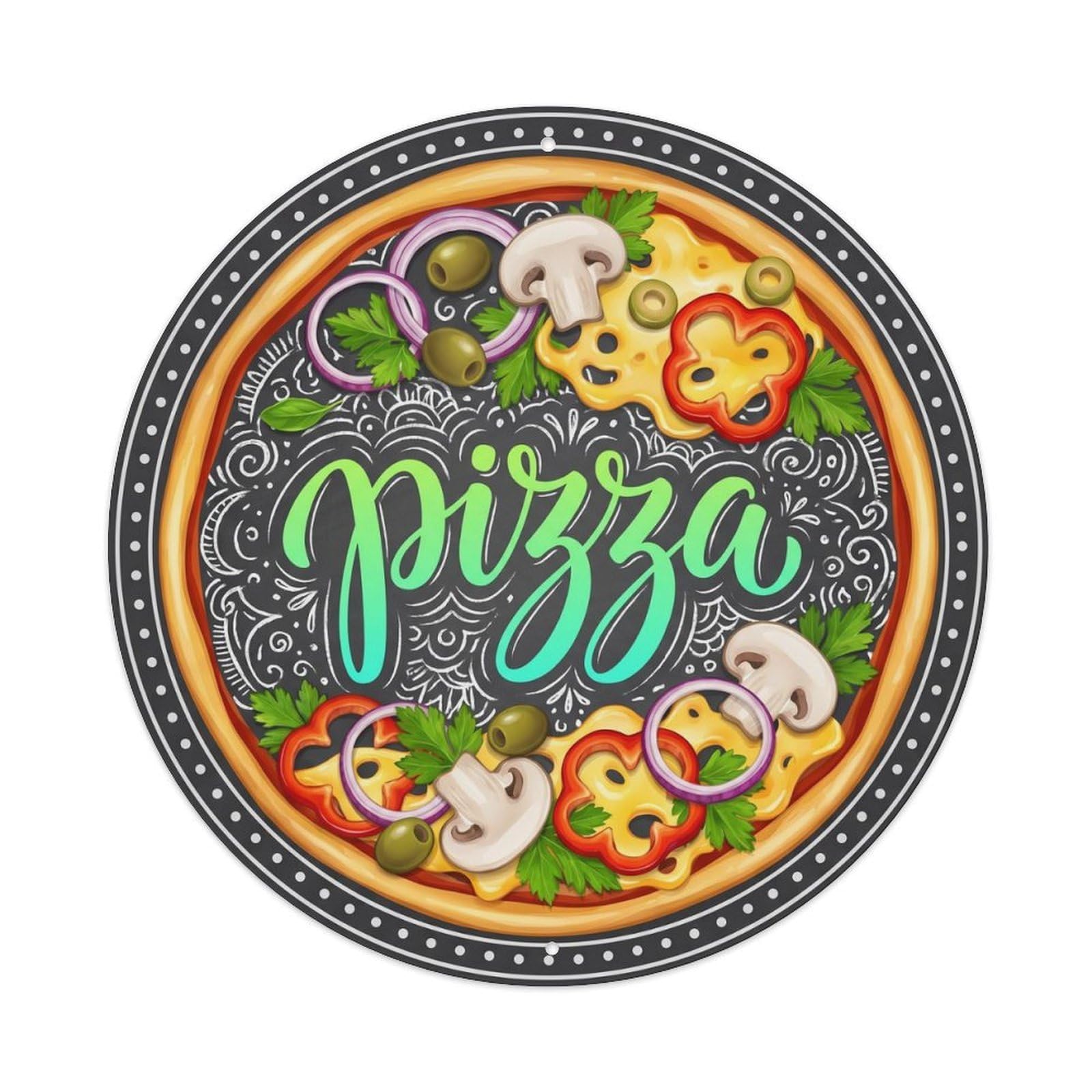 Yrnq 8X8inch Vintage Style Vintage Pizza Mushroom Olive Onion Food Decoration Metal Tin Sign