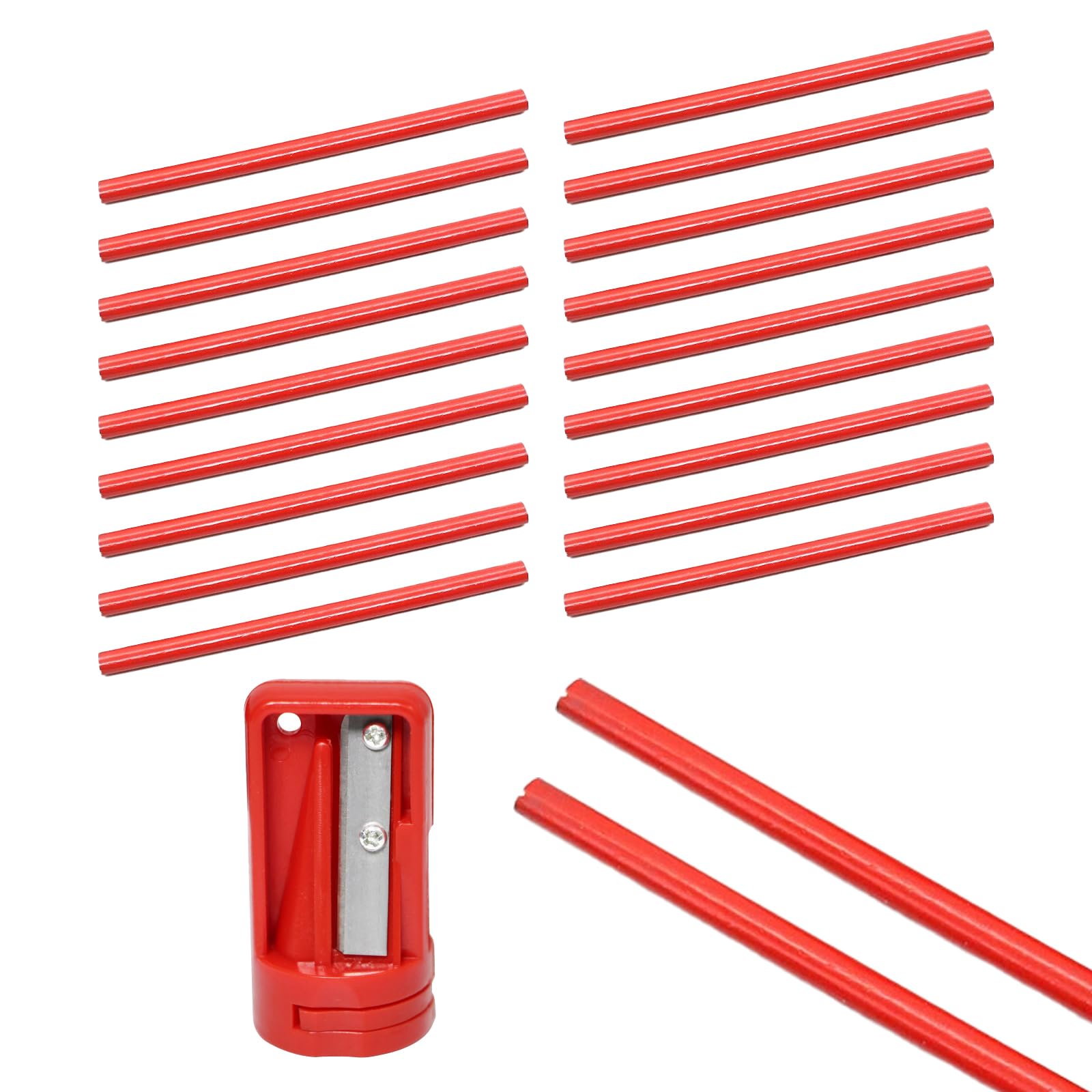 Ginddy Pack of 20 Carpenters Pencils,Heavy Duty Red Builders Pencils with Sharpener for Woodworking, Construction & DIY Marking Tools Oval Design Non-Roll Work Pencils for Craftsmen & Joinery