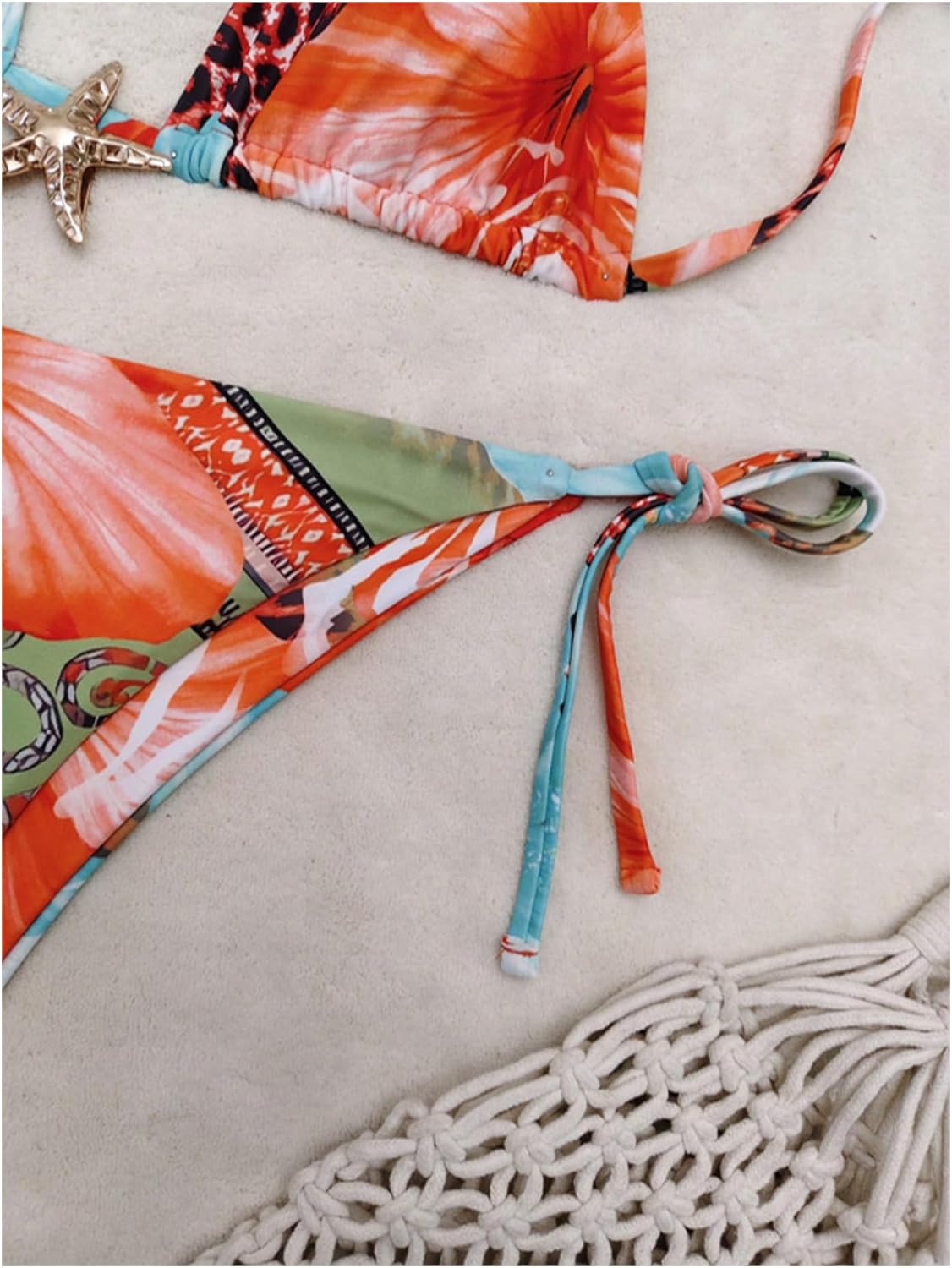 Women's 2 Piece Leopard Floral Bikini Sets Halter Triangle String Bathing Suit Starfish Metal Swimsuits - Image 5