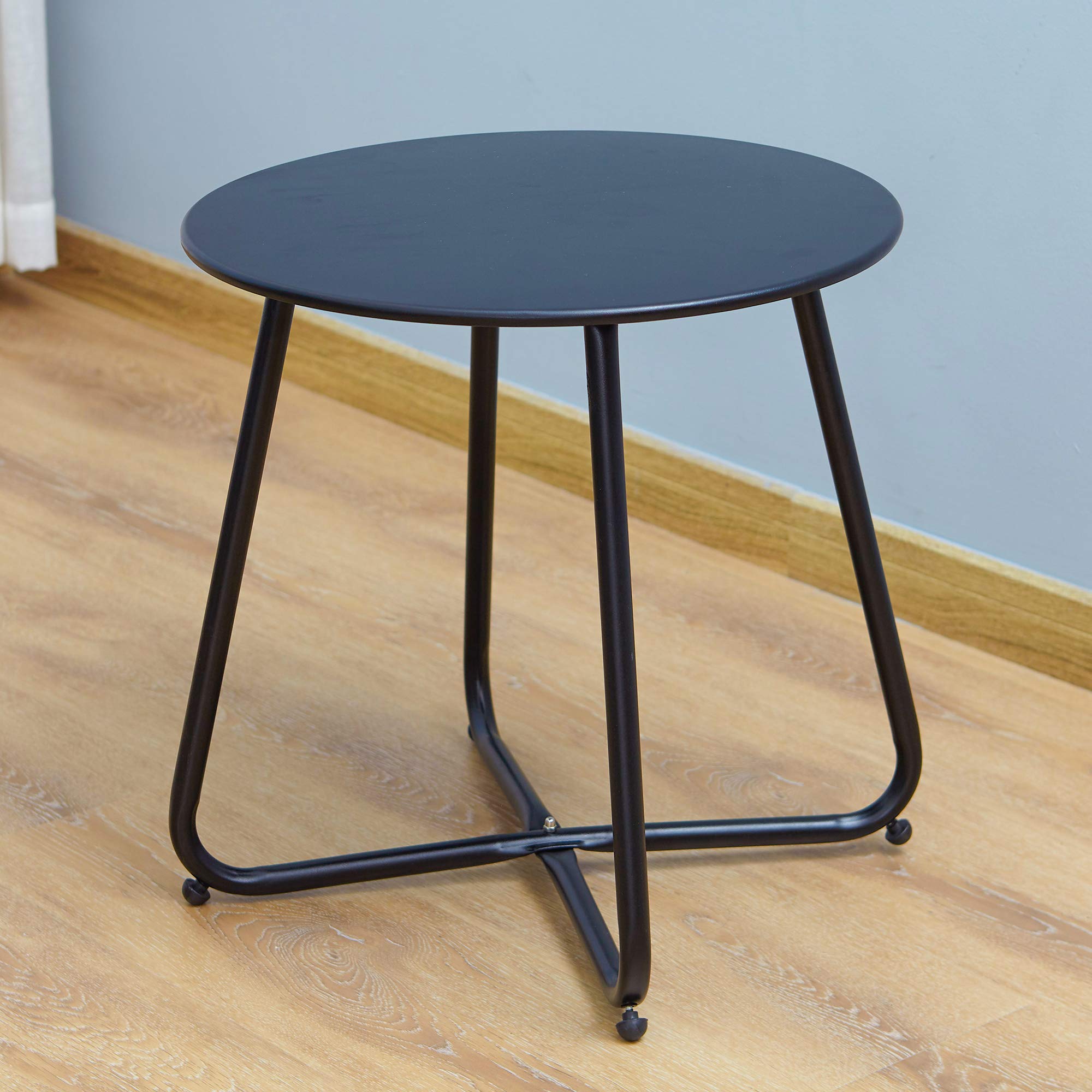 Outdoor Side Table Round, Metal Side Table, Steel Patio Coffee Table for Bistro, Porch, Small