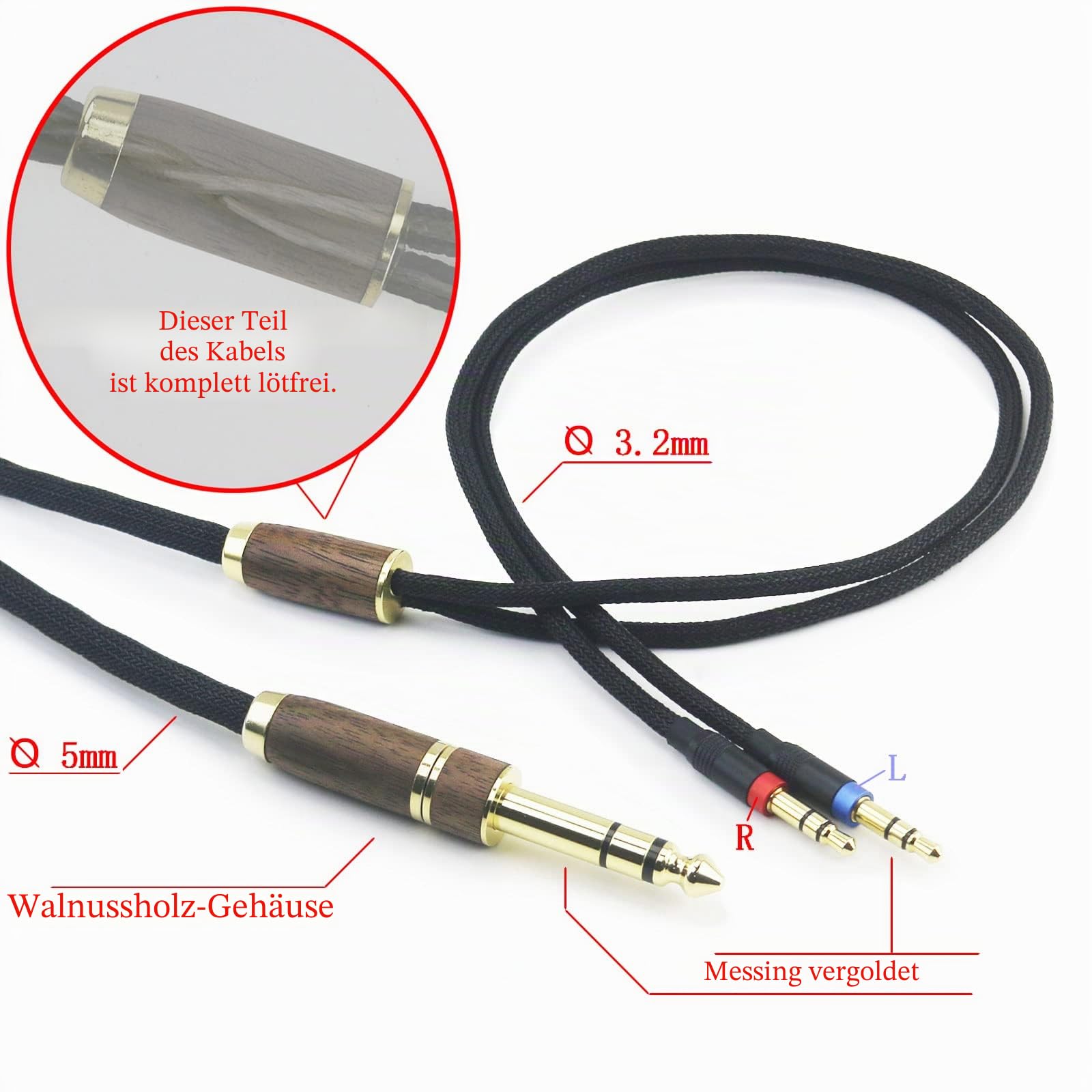 ABLET Audiokabel 7N OCC 3,5 mm versilbert Kupfer Stecker auf 6,35 mm Adapter für Hifiman Ananda Arya Sundara HE400SE HE4XX Edition XS (2 Stück)