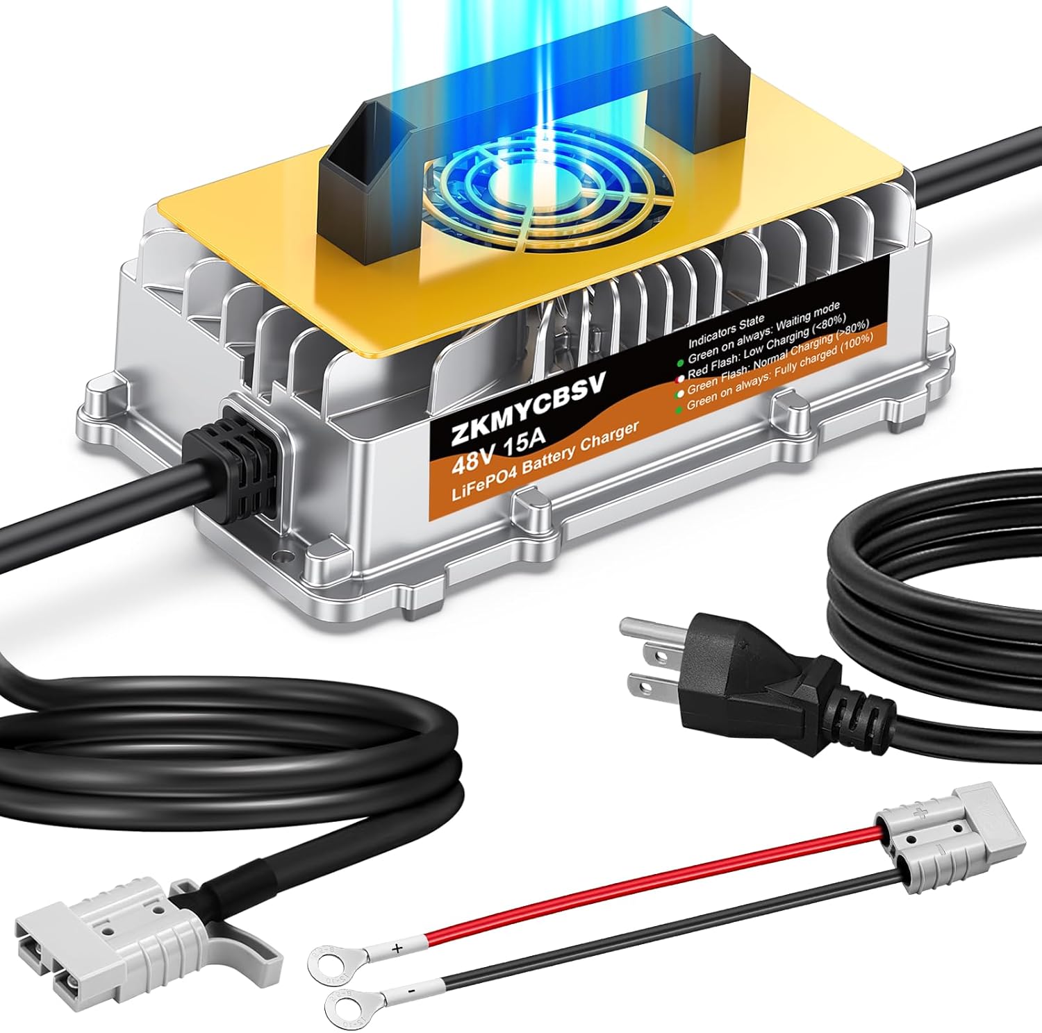 48V 15A Lithium Battery Charger, 58.4V 15A Lithium Battery Charger for 48V (51.2V) LiFePO4 Battery, 900W 58.4V Fast Charger for Golf Cart, Trolling Motor, Forklift LiFePO4 Battery