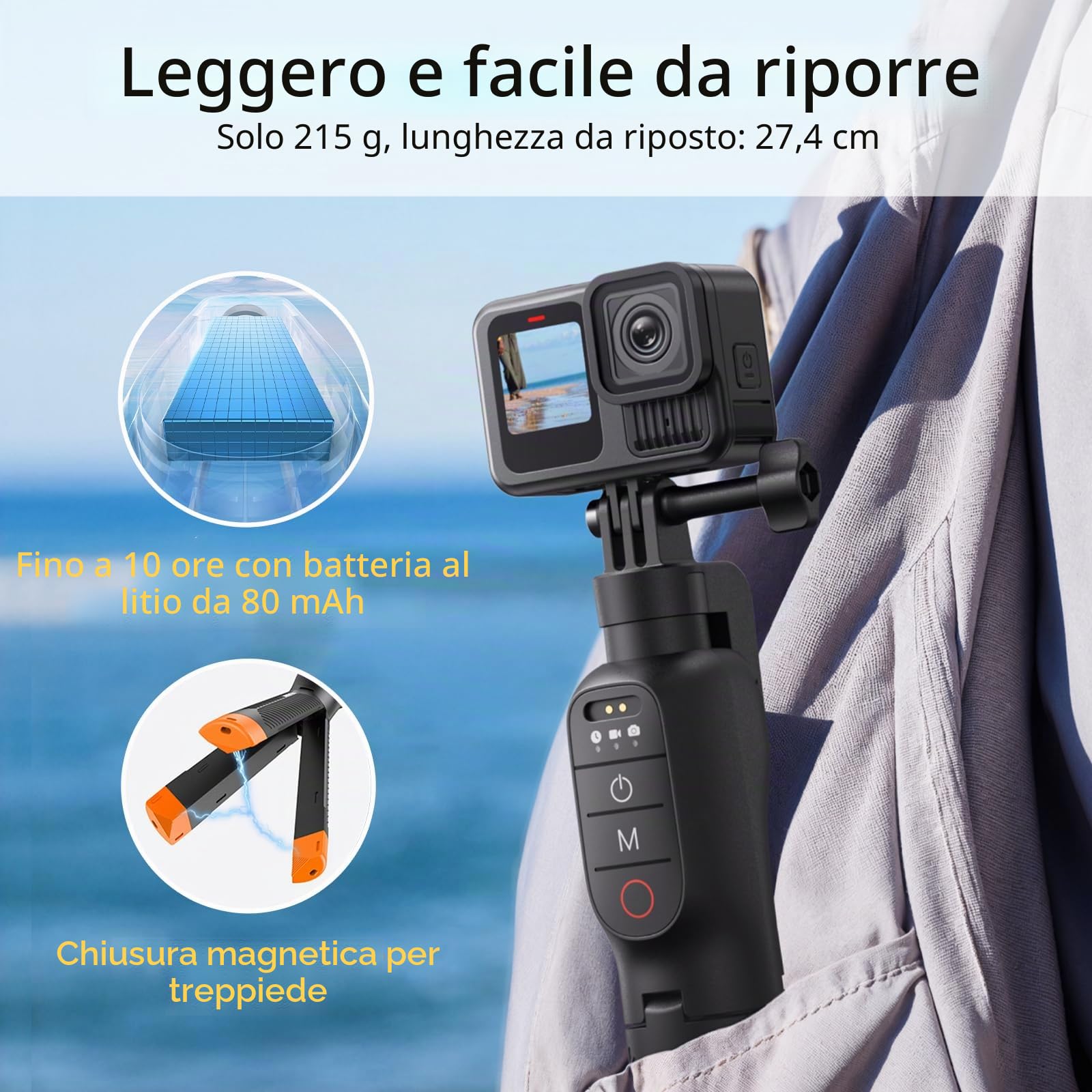 Manico galleggiante Selfie Stick Treppiede Impermeabile Estensibile Selfie Monopiede Maniglia con Telecomando Bluetooth per Go Pro Hero13 Black, Hero 12 11 10 9 8 Black Action Camera
