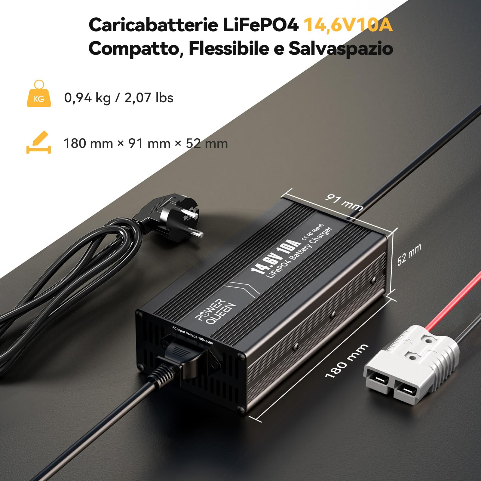 Power Queen Caricabatterie Al Litio Lifepo4, 14.6 V 10 A, Completamente Automatico, Ricaricabile, Con Più Misure Di Sicurezza