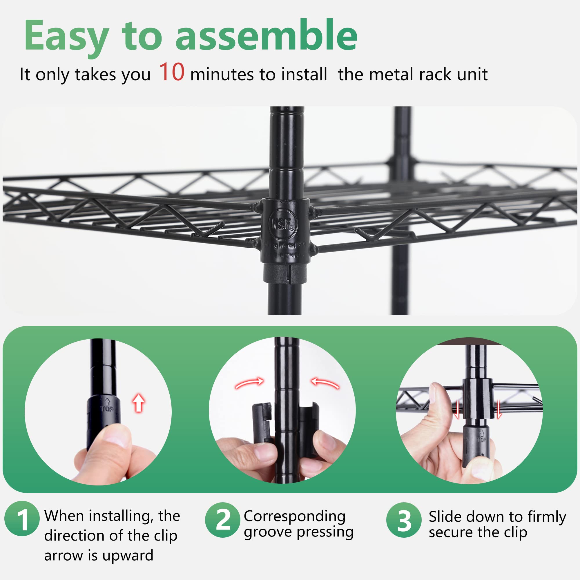 FDW Étagères Métalliques Réglables à 5 Niveaux 17L X 12W X 48H Pour Cuisine Garage Petits Espaces Commerciaux, Noir