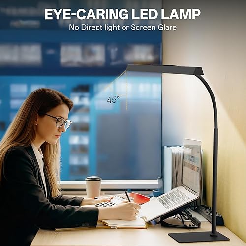 Miniatura 3 de Kary Lámpara de escritorio LED con base, lámpara de tarea de arquitecto de 12 W con cuello de cisne ajustable, adaptador USB de control táctil, 5