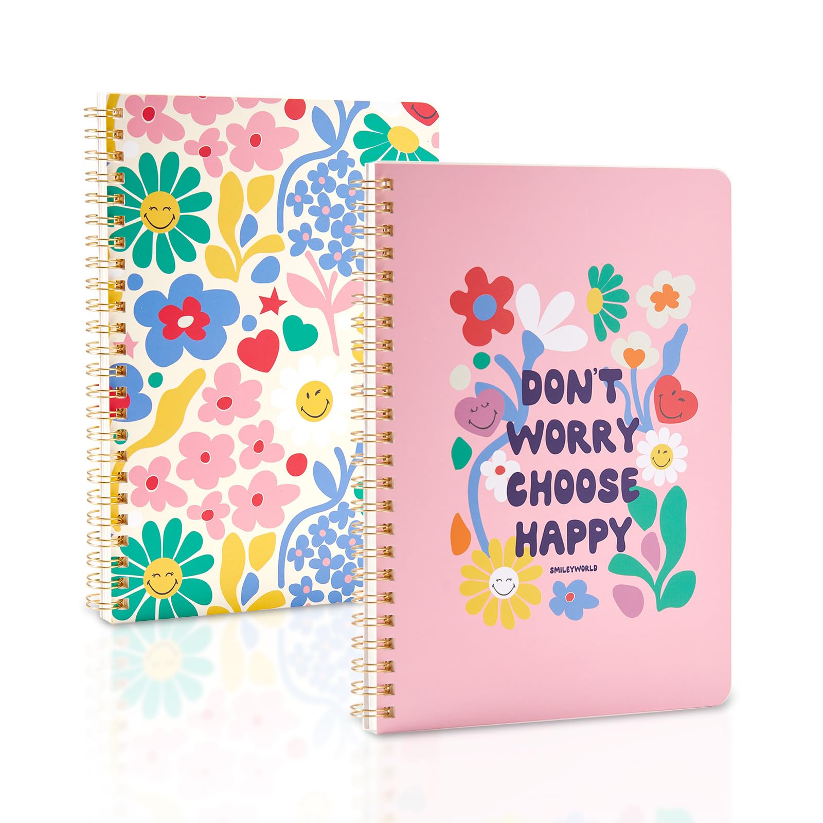 Kaco Pack 2 Cute Mini Spiral Notebooks, Set of 2 For Women, 8.2'' x 5.9'' Hardcover Journal 120 x 2 Lined Pages with Pocket and Sticker (Floral)