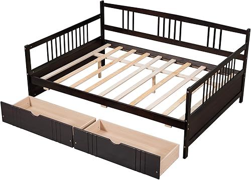 Miniatura 5 de MERITLINE Sofá cama de tamaño matrimonial, sofá cama de madera con cajones, sofá cama con cajones de almacenamiento matrimonial, sofá cama de doble