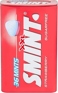 عبوة حلوى نعناع كبيرة للغاية بنكهة الفراولة، خالية من السكر، من مكونات نباتية، بشكل نعناع مضغوط من سمينت، 25 جم، 36 قطعة