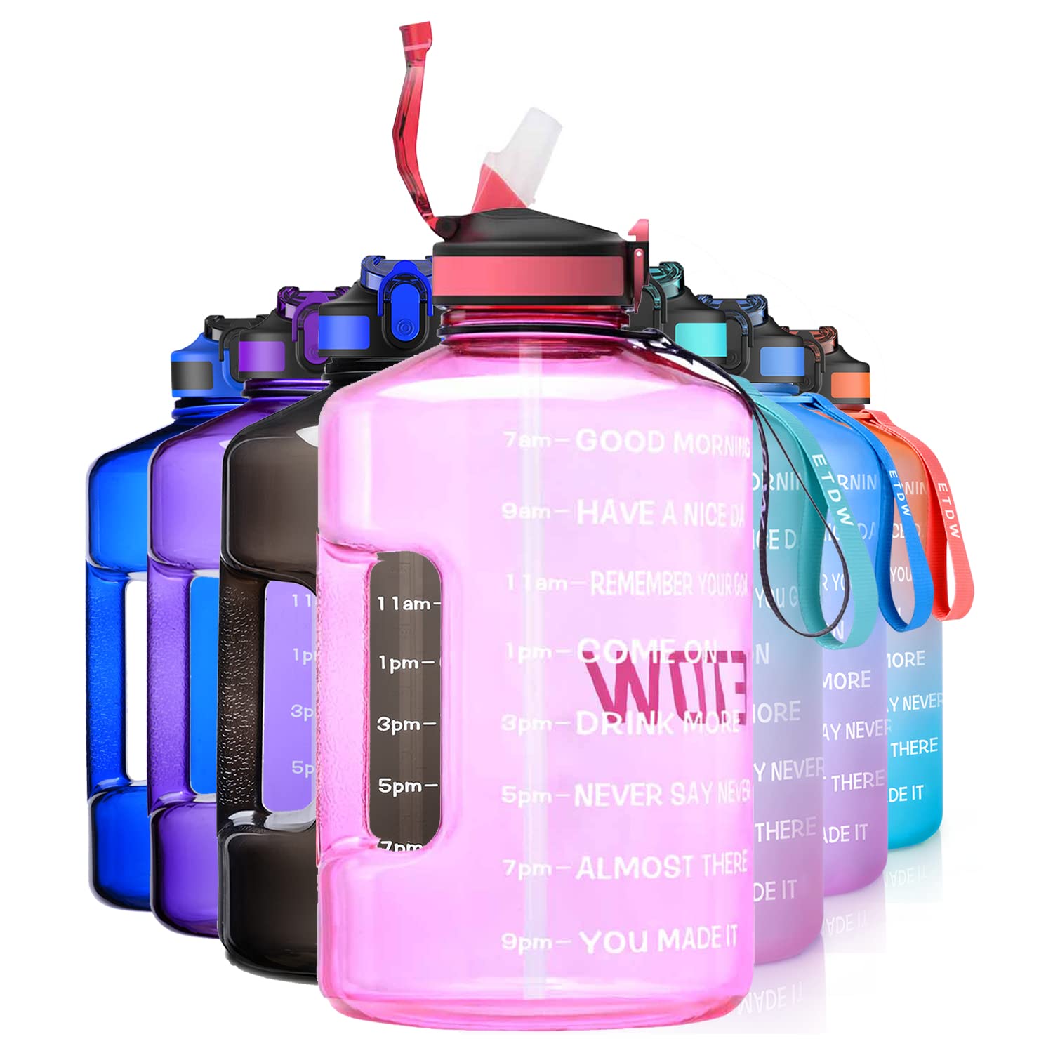 ETDW 3.78/2.2 Litre Water Bottle with Straw BPA Free, 3.8/2.2L Motivational Water Bottle with Time Marker, Leakproof Drinking Bottle with Handle for Fitness Camping Yoga Weight Loss
