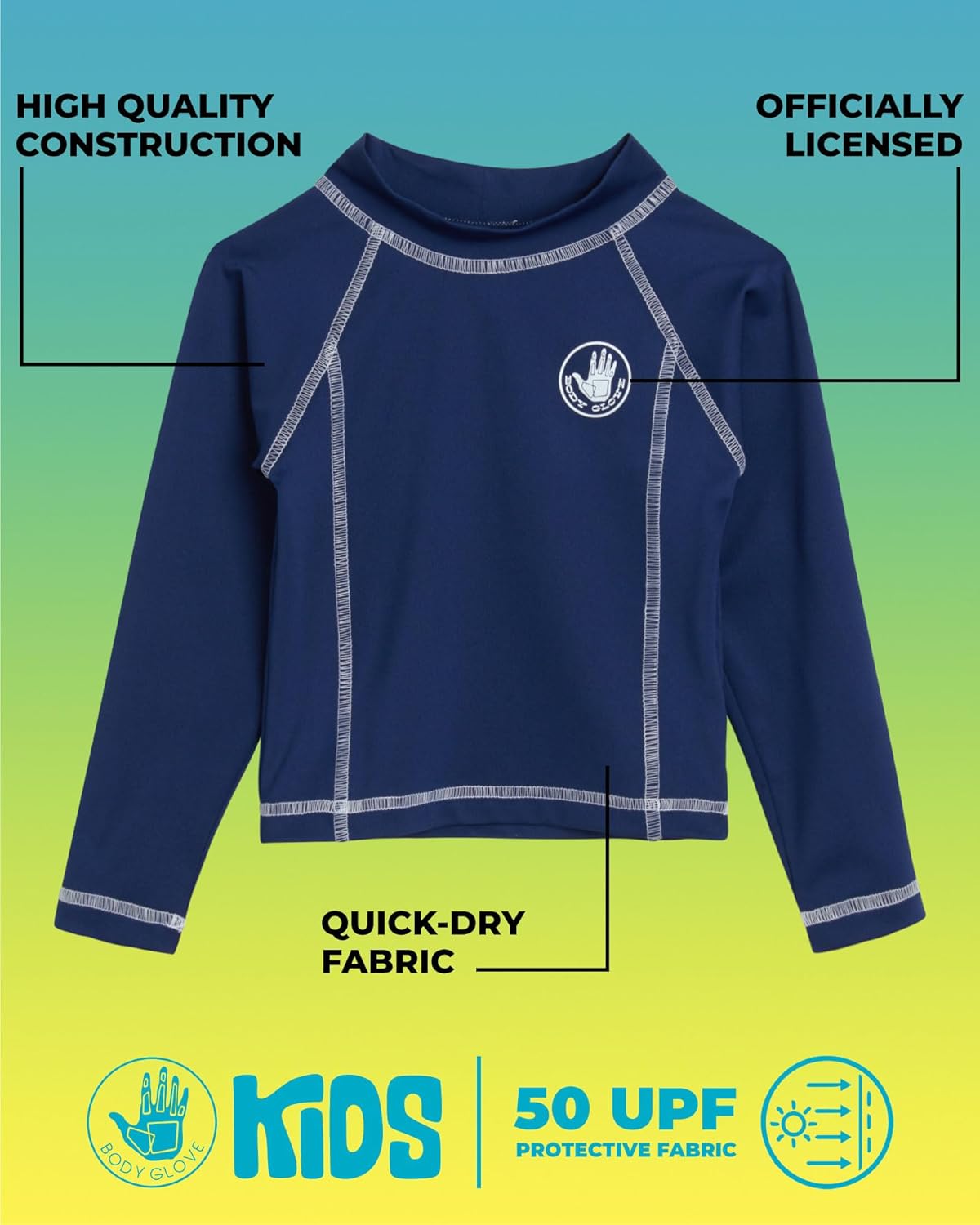 Body Glove Toddler Boys Rash Guard Shirt - Long Sleeve Swim Shirt for Baby/Toddler Boys (Size: 2T-4T) - Image 2