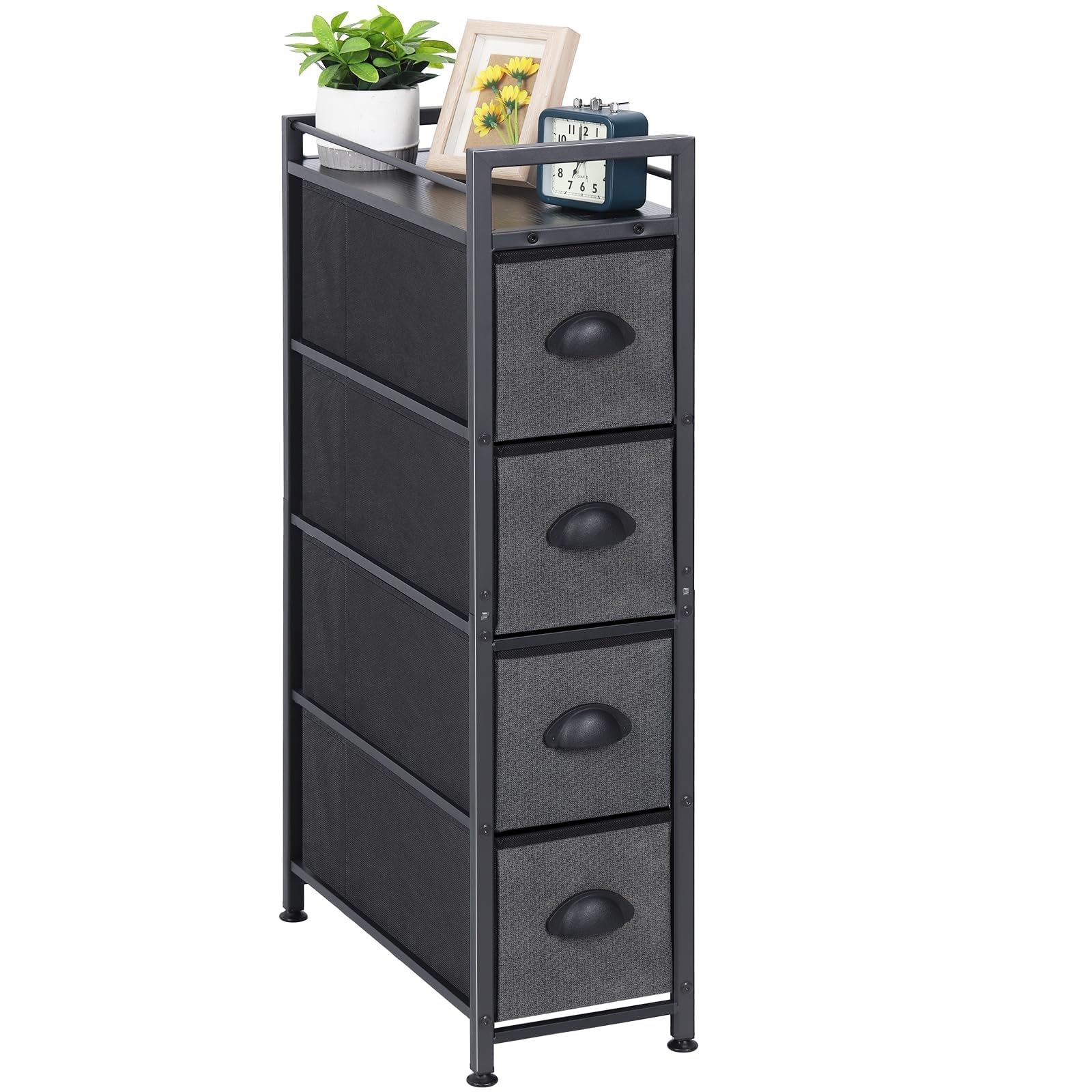 Vertical Slim Chest of Drawers, Narrow Storage Unit with 4 Fabric Drawers