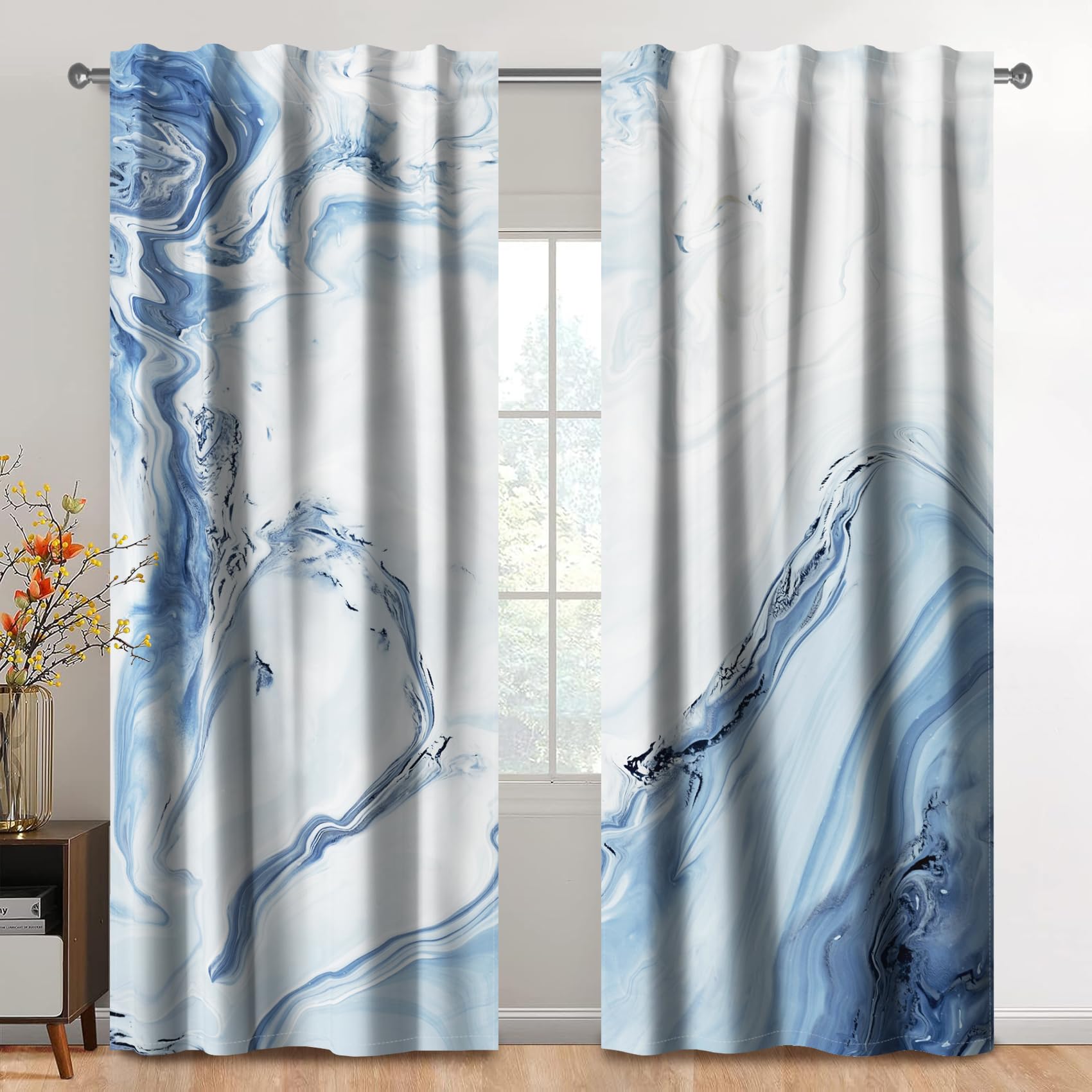 Kzzfqxb 135x229cm Rod Pocket Curtains 2 Panels, Stylish Abstract Light Blue Milky Ocean Wave Stream Water Flow Marble Pattern Window Drapes, Modern Artistic Decoration for Bedroom Living Room โ image 1