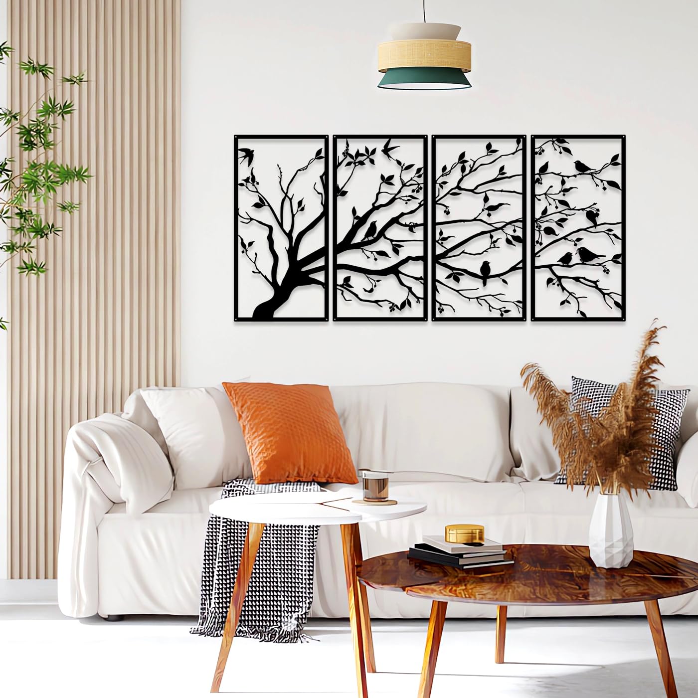 Luccyle Albero in metallo della vita 4 pannelli segno dell'albero arte murale decorazione murale decorazione d'interni regalo per la casa (23.6in*11.8in)