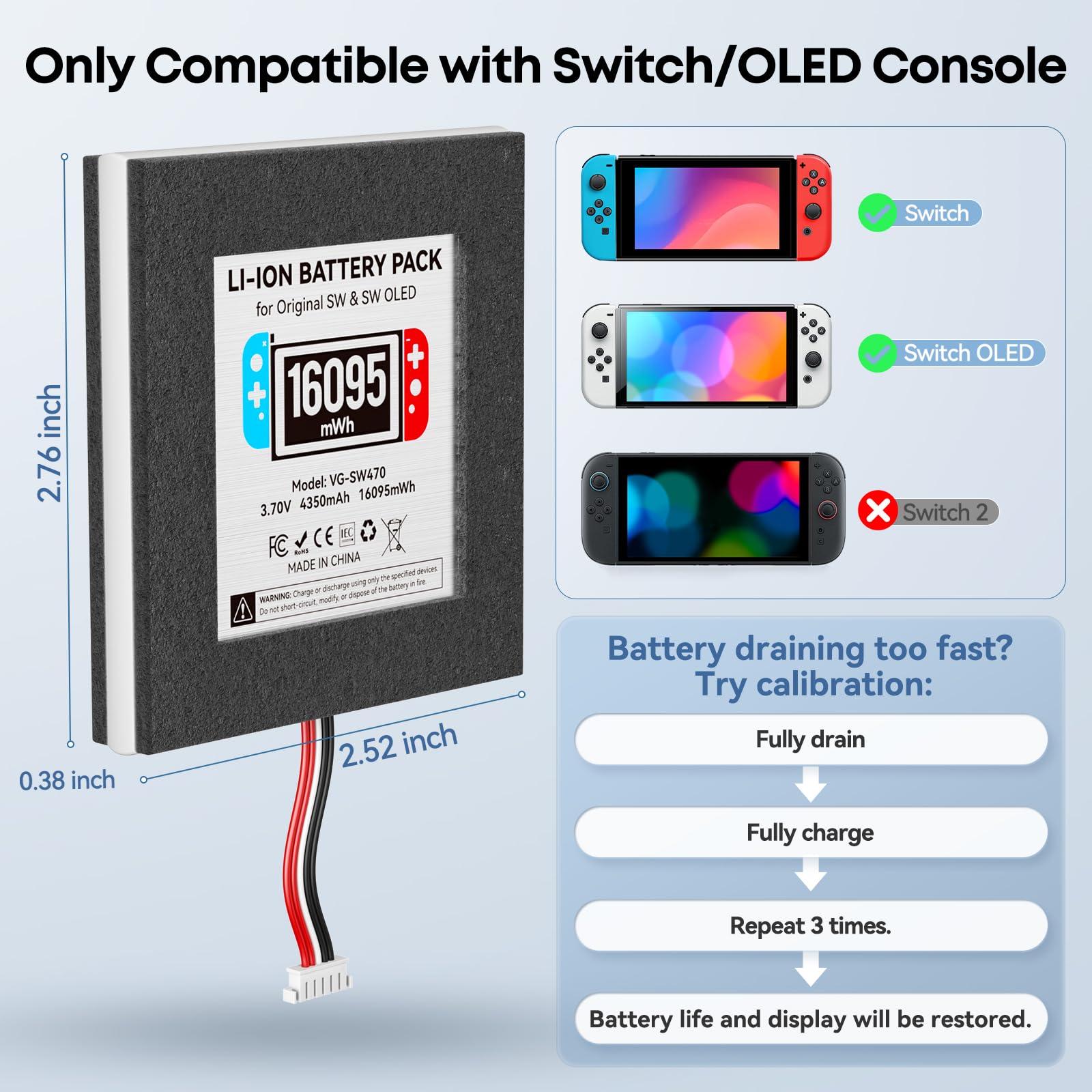 4350mAh Batteria di Ricambio Nintendo Switch HAC-001, Batteria Switch per Console di Switch OLED (2017/2020) HAC-003, Batteria Li-ION con Kit di Strumenti di Riparazione Completo, Accessori Gaming