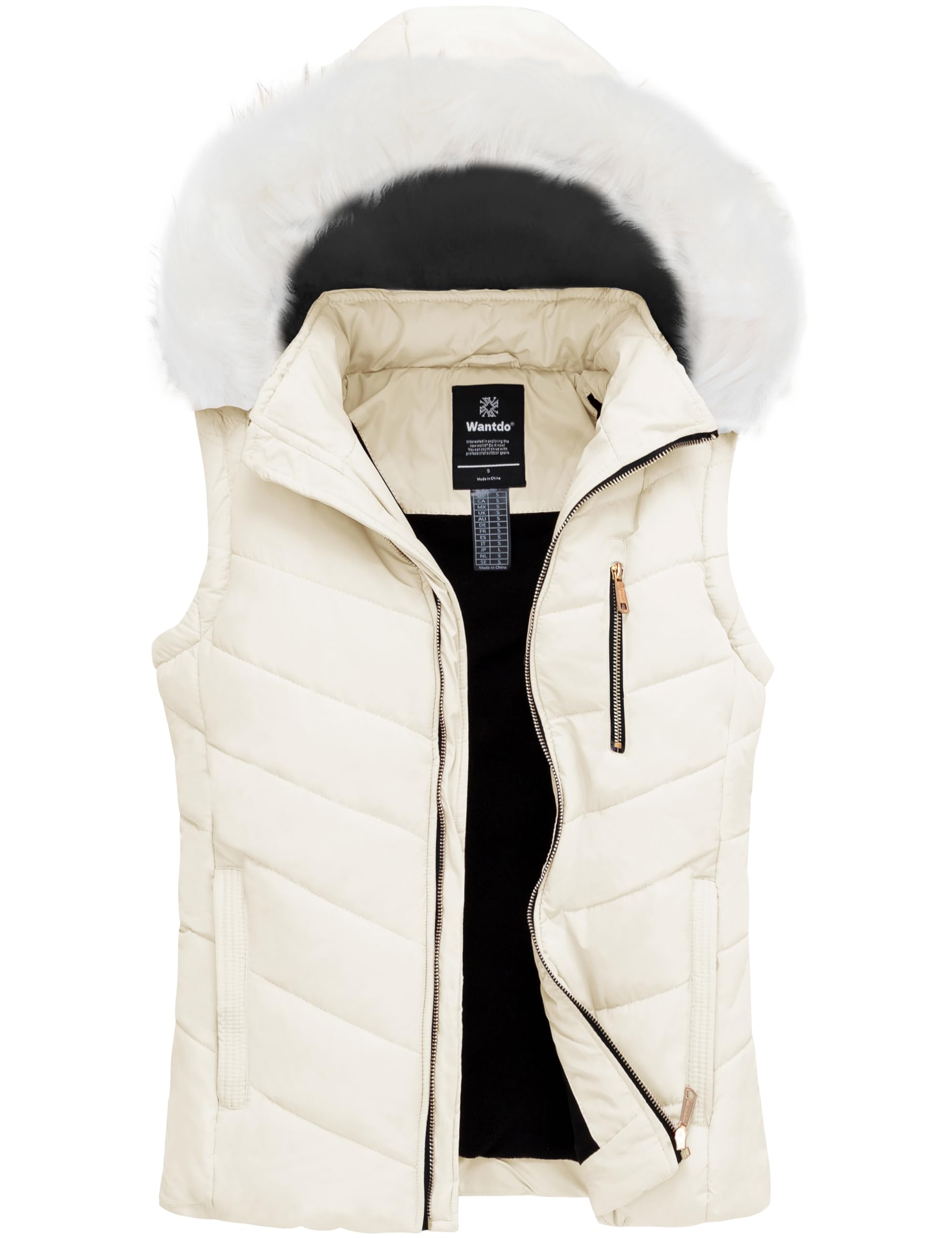 wantdo Women's Lightweight Puffer Vest Padded Sleeveless Vest (White, Large)