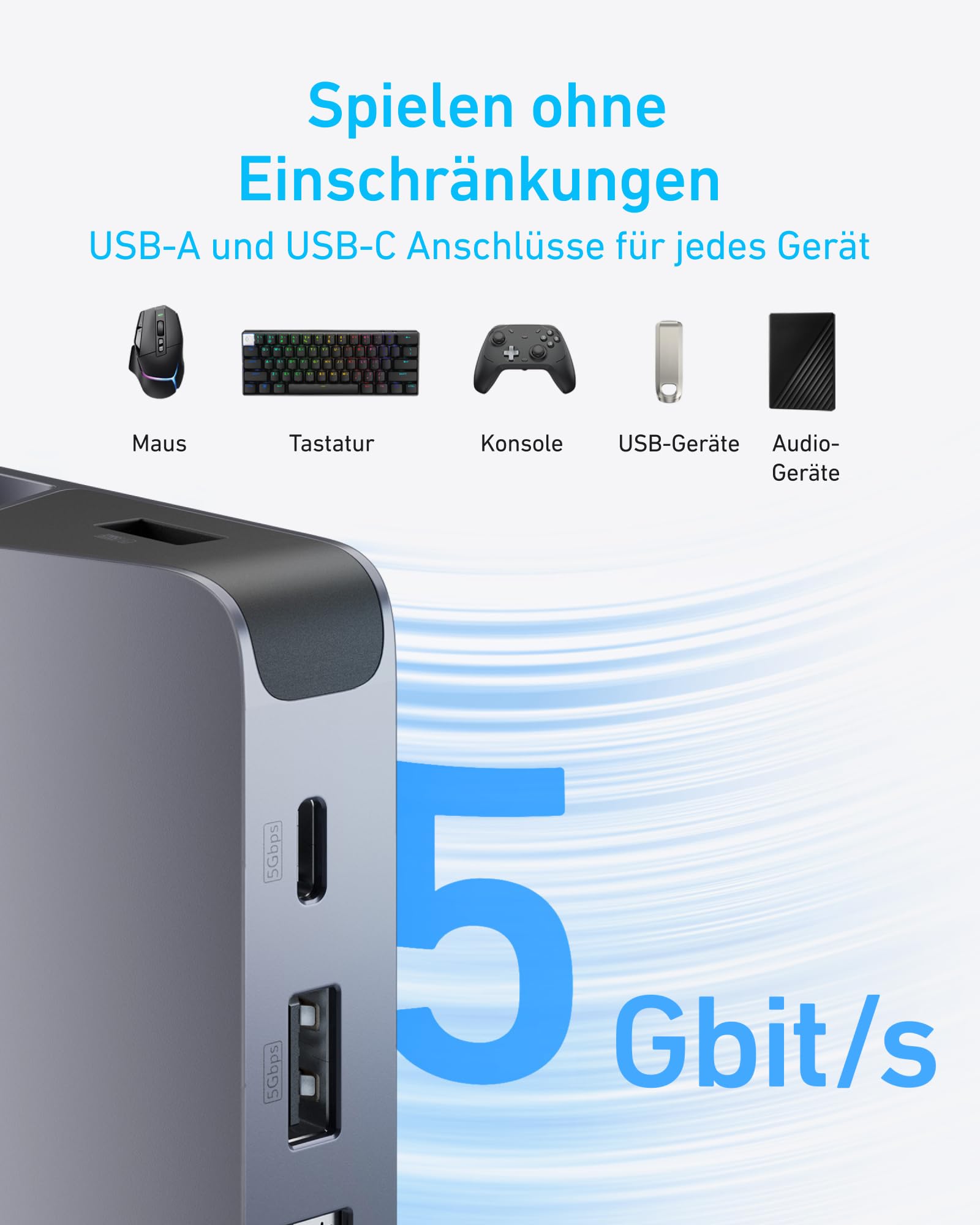 Anker Docking Station für Steam Deck/ROG Ally, 6-in-1 Steam Deck Dock, USB-C-Hub mit HDMI 4K@60Hz, 1 Gbit/s Ethernet, 2 USB-A & 1 USB-C-Anschlüsse, 90W Schnellladung für Steam Deck, ROG Ally, & mehr