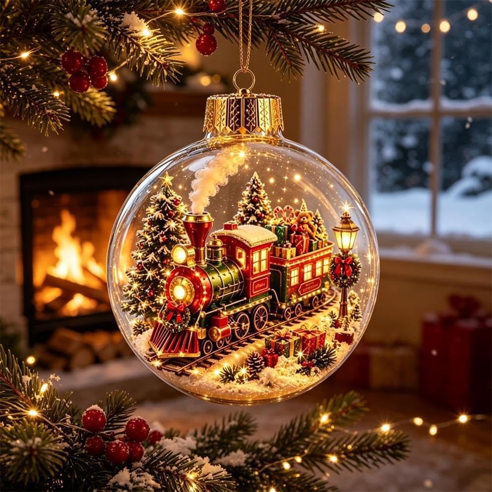 Glowing Christmas Story Ornament, Light-Up Christmas Balls, LED Light Up Xmas Scene Hanging Decor, Hanging Holidays Festive Decor for Tree Home Party Decoration