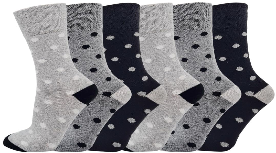 Sock-Tec Women's Option 6 Non Elastic Socks Diabetic Friendly Soft Cotton Wide Loose Top Grip Uk Size 4-8 (6 Pairs) (Uk, Numeric, 4, 8, Regular, Regular, )