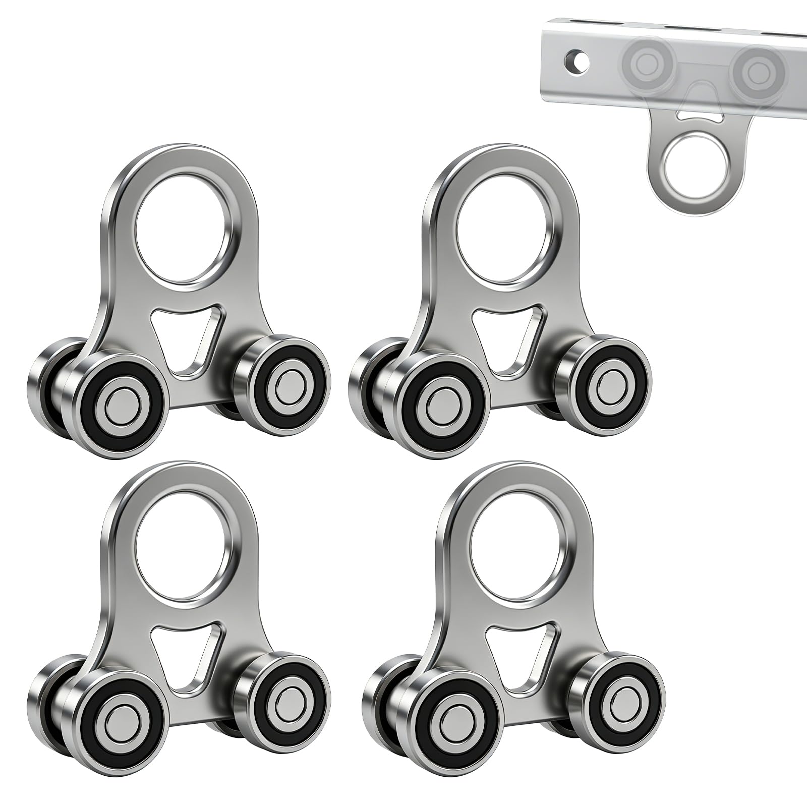 4-Wheel Silent Trolley Rollers, Four Bearing Trolleys Compatible with 1-5/8'' Wide * 1-5/8'' High Strut Channel Trolley Track, 4 PCS
