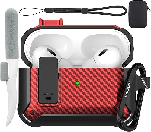 Miniatura 8 de Valkit Funda compatible con Airpods Pro de 21 generación con kit de limpieza, funda militar para AirPod Pro 2 con cerradura y cordón, funda