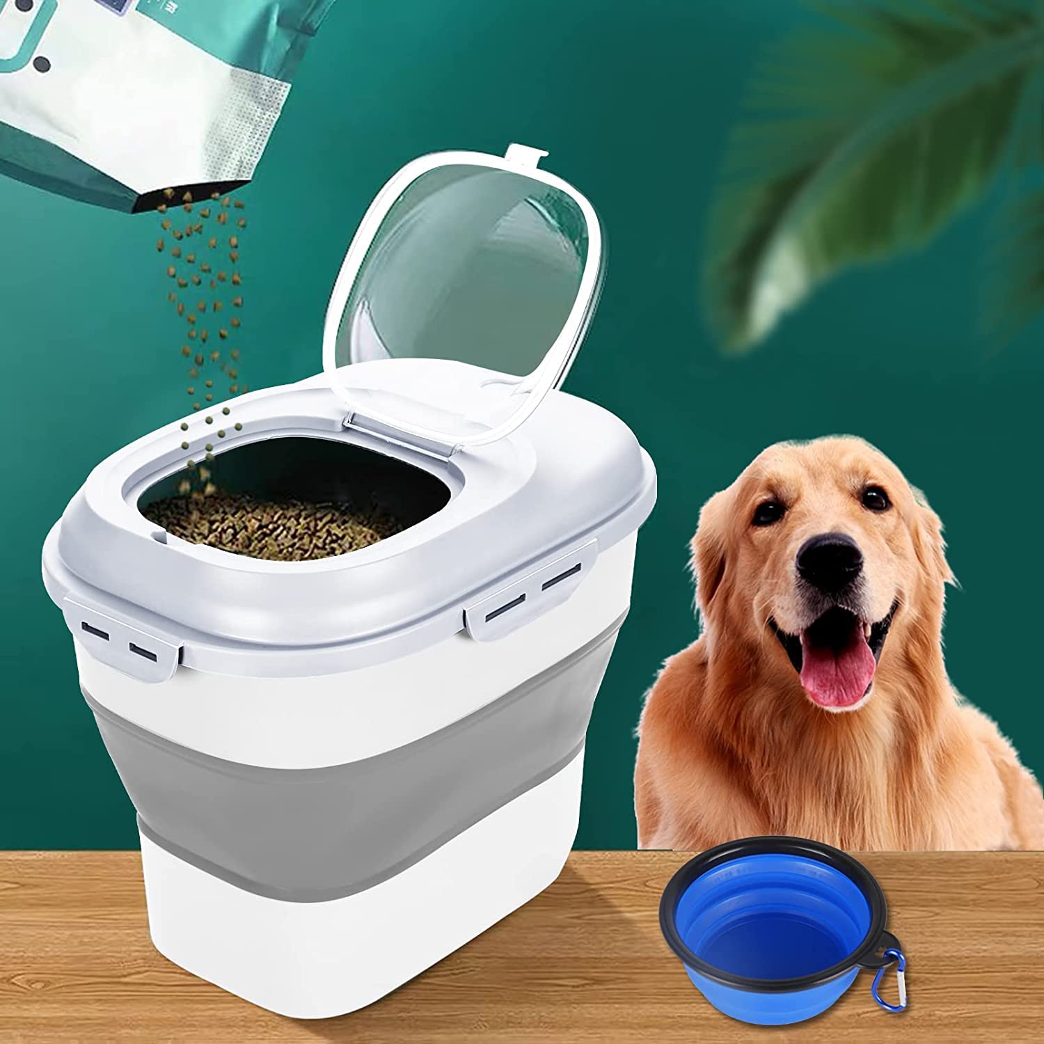 Dog Food Storage Container Pet Cereal Cat with Lids Locking Bowl Plastic Airtight Large Flour Sugar Kitchen Rice leakproof Pantry Collapsible (collapsible rice storage container)