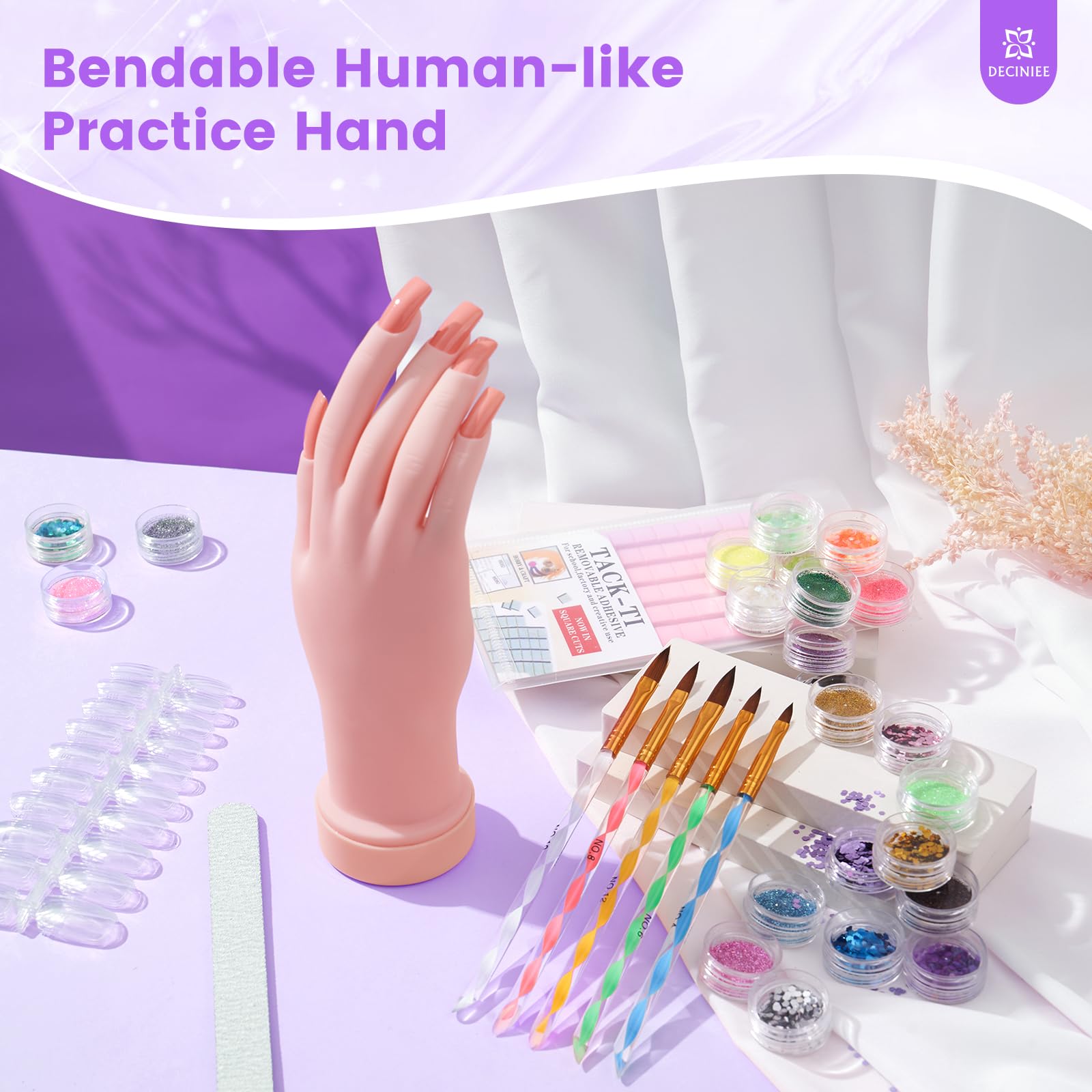 Kit d'ongles en acrylique pour débutants avec tout, main d'entraînement et