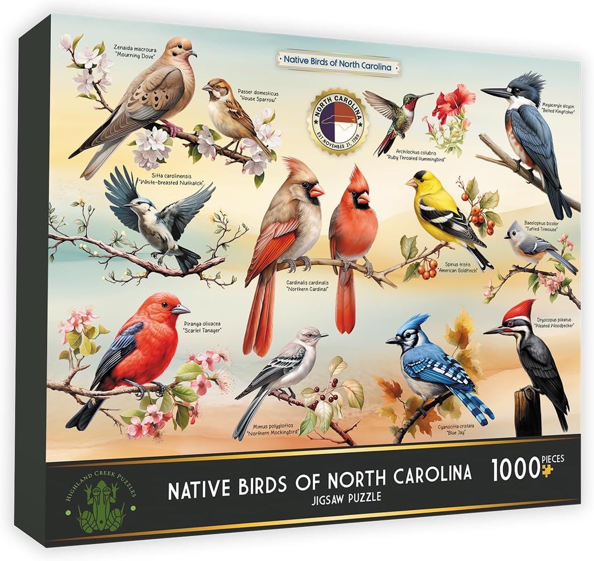 Native Birds of North Carolina 1000 Piece Jigsaw Puzzle - Made in USA