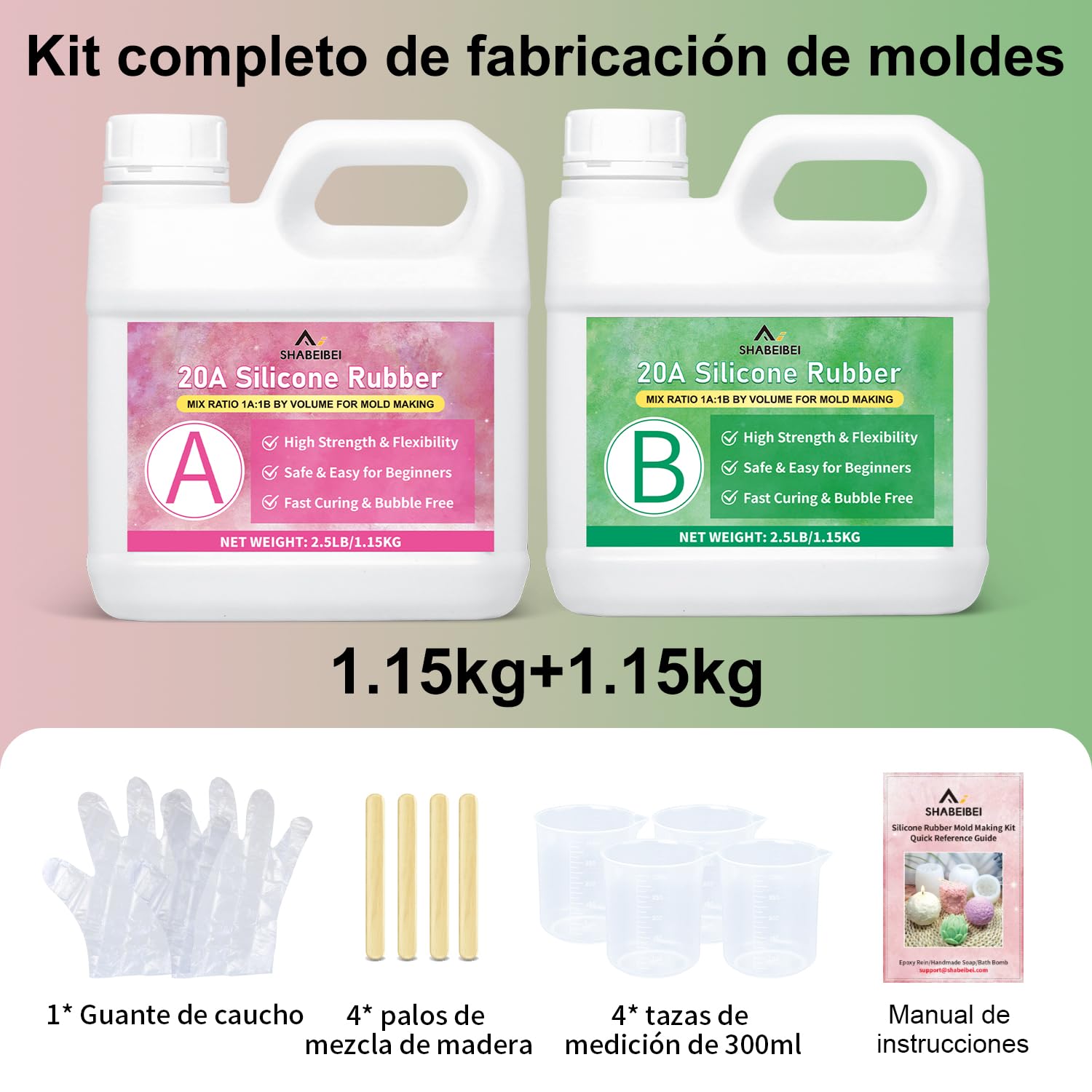 Silicona líquida translúcida 20A 2L, silicona para moldes, kit de fabricación de moldes de silicona, kit profesional de caucho líquido para resina, velas y jabón
