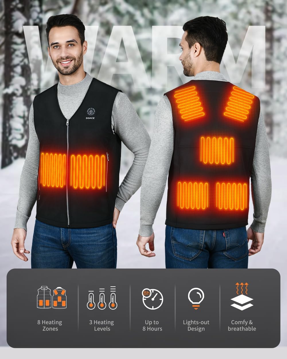 DOACE Heated Vest for Men and Women, Smart Electric Heating Vest Rechargeable, Battery Not Included