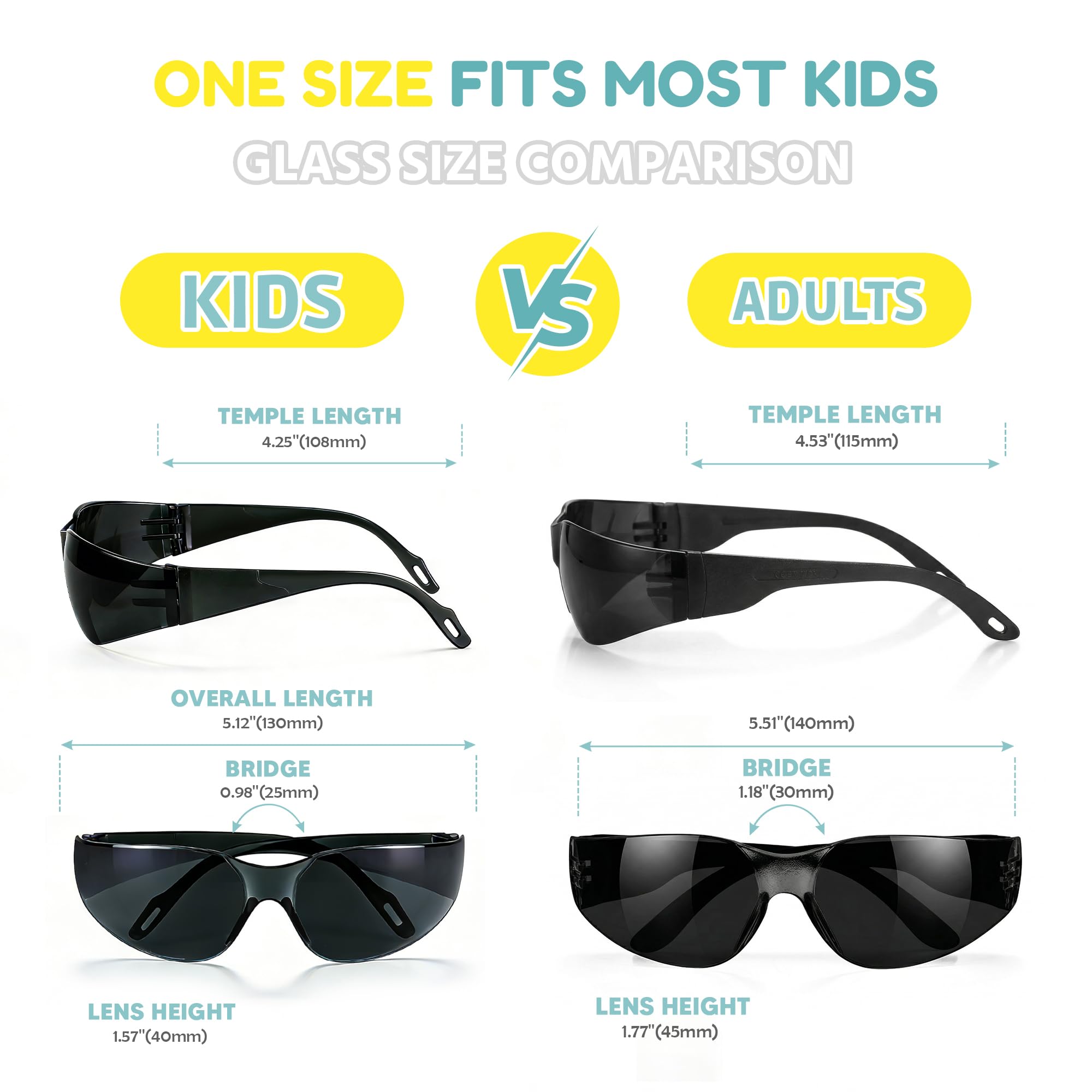 Getönte Kinderschutzbrille, ANSI Z87.1, Rauchglas, UV400-Schutz, kratz- und schlagfest, 24 Stück, Grauschwarz, für Schule, Sport, Heimwerker