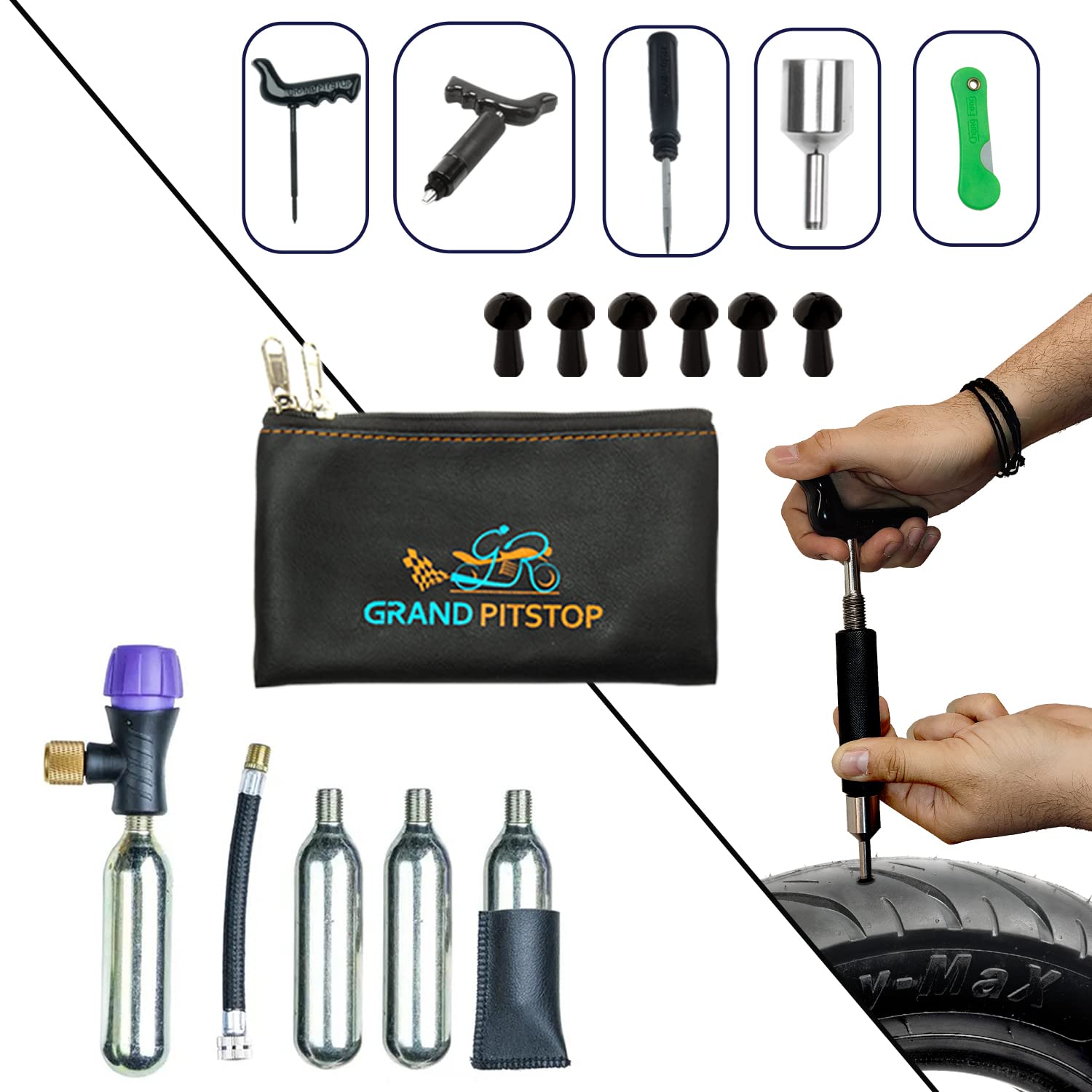 Grand Pitstop Motorcycle Tube Tyre Puncture Repair Kit