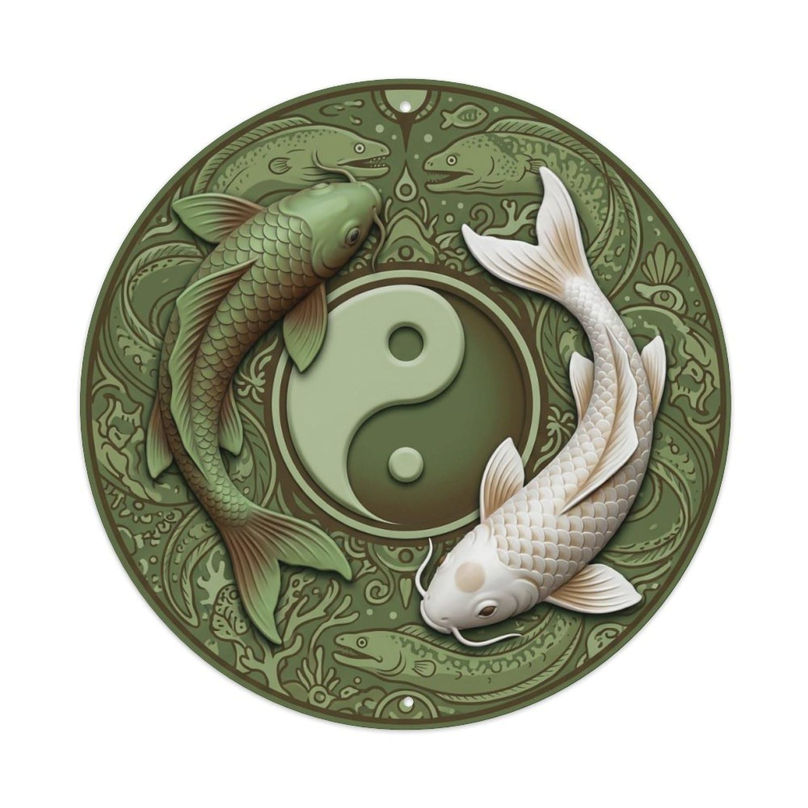 TaiChi Koi Fish Moray Eel Green Brown Ocean Sea Mystical Metal sign