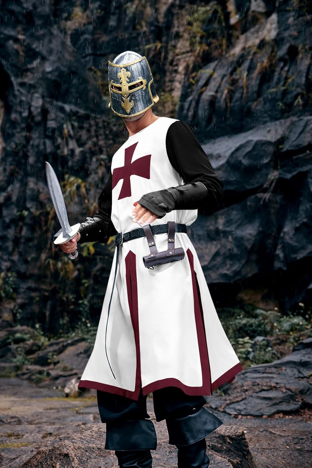 Runcati Mens Medieval Crusader Knights Tunic Renaissance Warrior Templar Cosplay Costumes Tops - Image 2