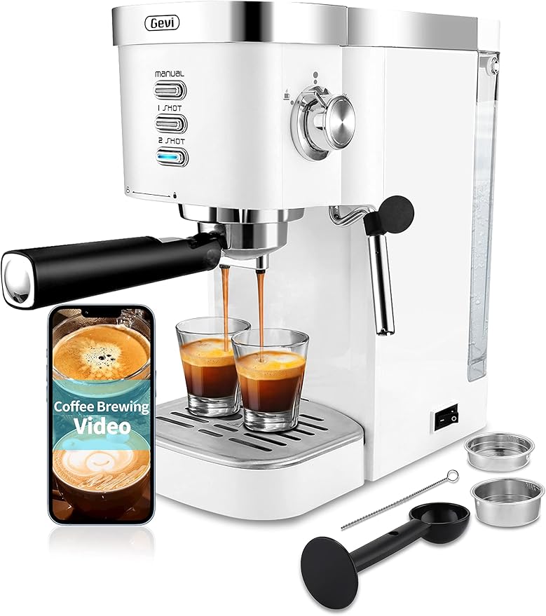 Gevi Espresso Machines 20 Bar Fast Heating Commercial Automatic Cappuccino Coffee Maker with Foaming Milk Frother Wand for Espresso, Latte Macchiato, 1.2L Removable Water Tank