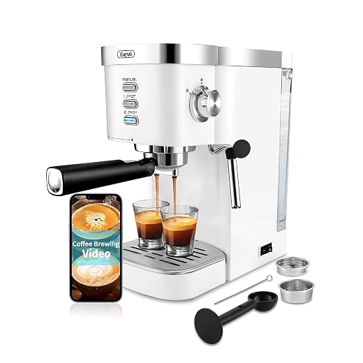 Gevi Espresso Machines 20 Bar Fast Heating Automatic Cappuccino Coffee Maker with Foaming Milk Frother Wand for Espresso, Latte Macchiato, 1.2L Removable Water Tank, 1350W, White2