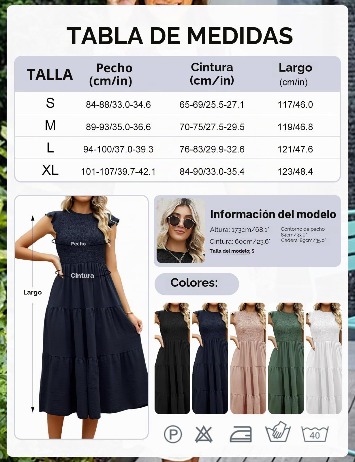 CMTOP Vestido Mujer Verano Largo Vestido Playa Manga Volante Cuello Redondo Sólido Elegante Vestidos Largos Cintura Elástica Casual Vestido en Capas Línea A