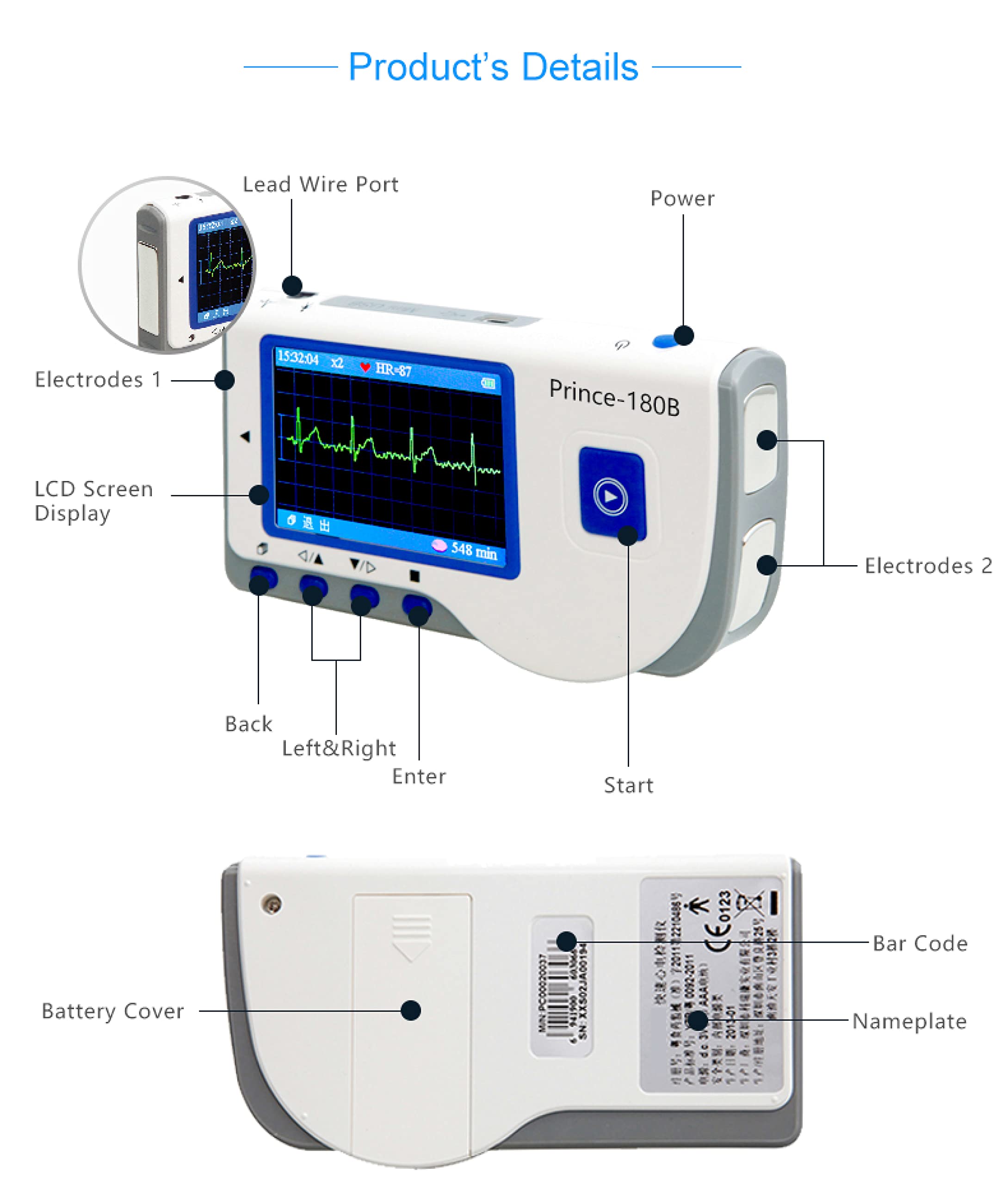 Software Portátil Doméstico ECG EKG 180B Monitor Cardíaco Portátil USB La Pantalla a Color De Medición Continua Se Puede Capturar Y Guardar para Un Análisis Posterior por Parte De Un Médico