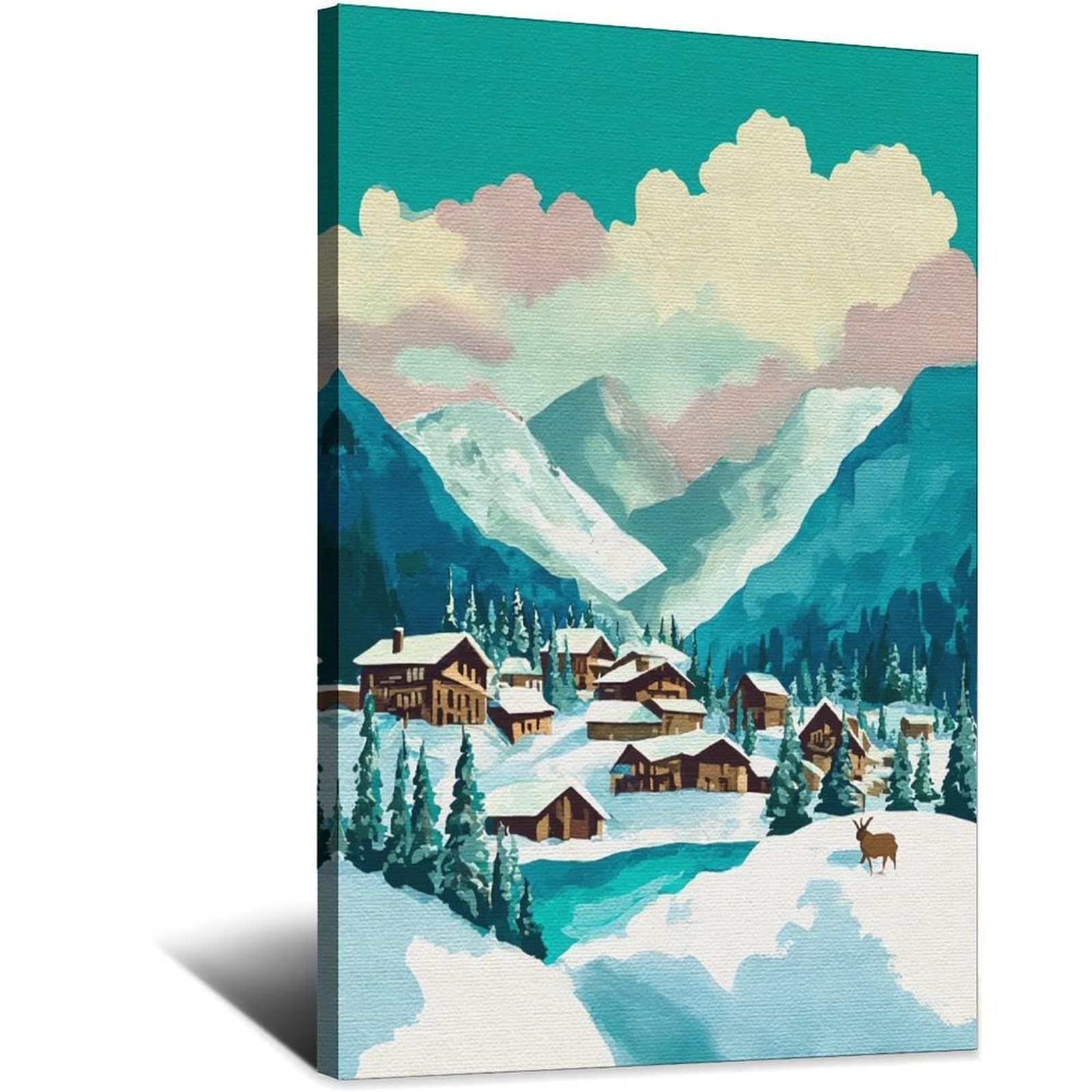 CFXNGA Verbier Ski Poster 24x36inch(60x90cm) Vintage Watercolor Canvas Art