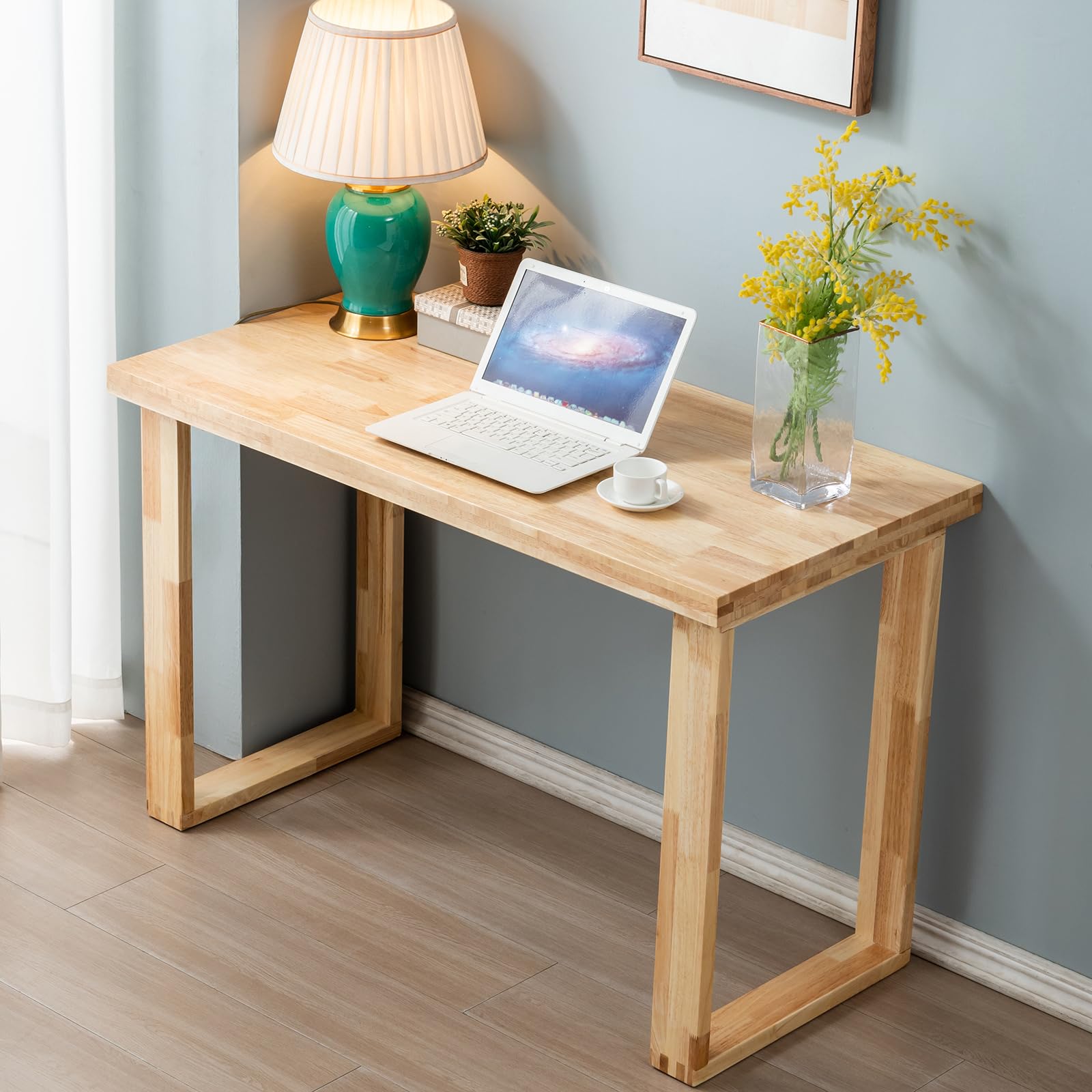 Solid Wood Desk, Wooden Computer Desk for Home Office, Gaming Study Desk for Small Spaces, Writing Work Desk for Bedroom,Easy Assembly (Wood Color