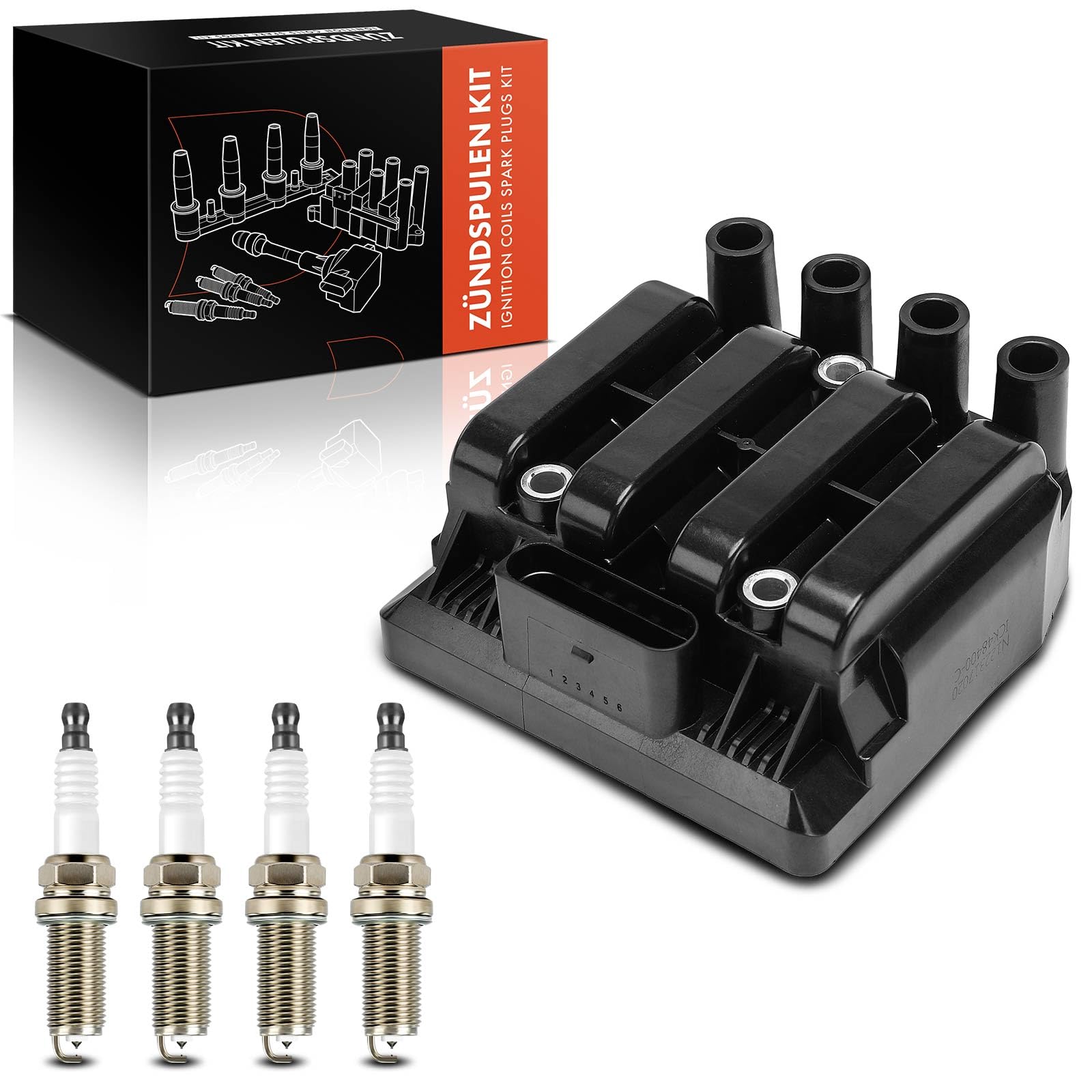 Frankberg 1 bobina di accensione + 4 candele benzina 6418 | Compatibile con: Golf IV Variante 1J5, New Beetle 1C1 9C1, B.o.r.a 1J2, T.o.u.r.a.n 1T1 1T2